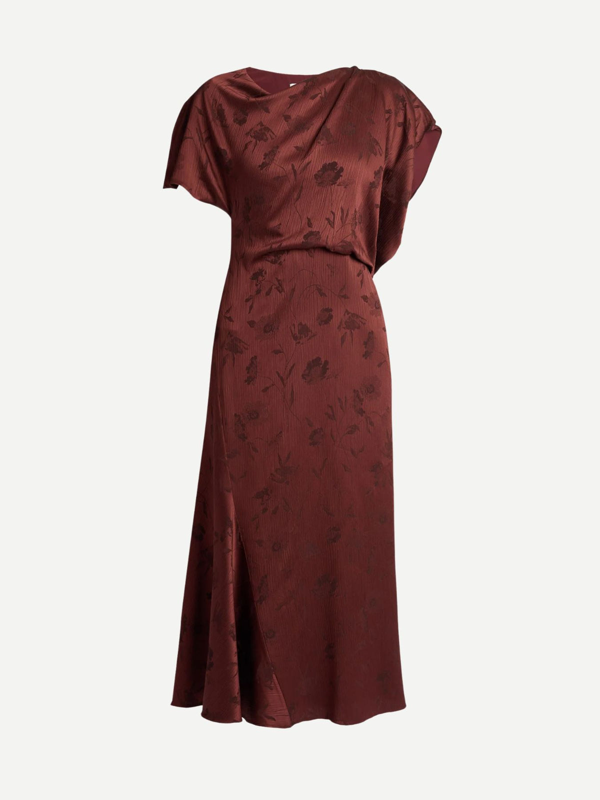 Erdem-Floral Creponne Jacquard Short Sleeve Midi Dress - Bordeaux-Dresses-Boboli-Vancouver-Canada