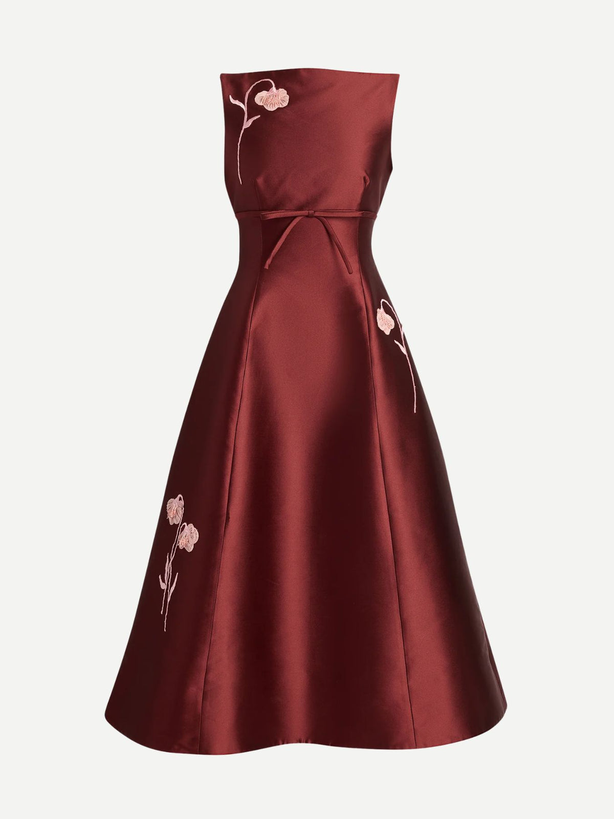 Erdem-Embroidered Mikado Sleeveless Midi Dress - Bordeaux-Dresses-Boboli-Vancouver-Canada