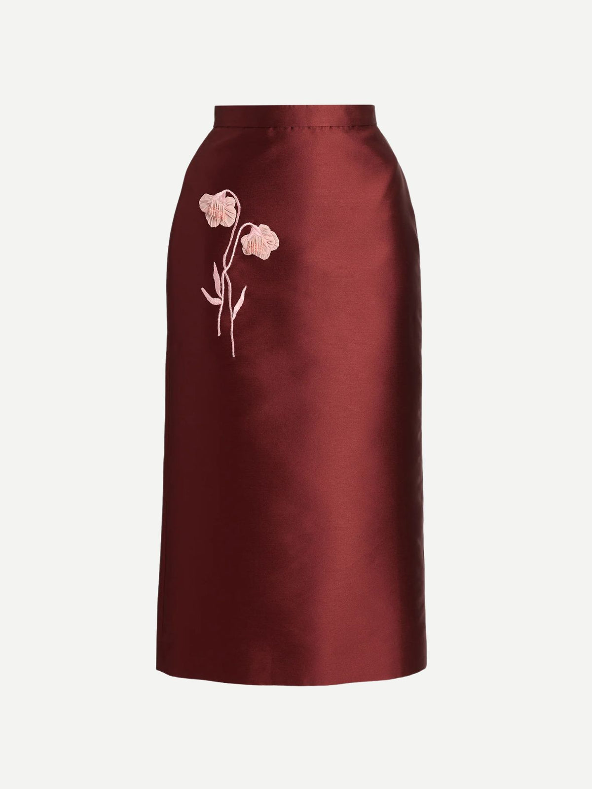 Erdem-Embroidered Mikado Midi Pencil Skirt - Bordeaux-Skirts-Boboli-Vancouver-Canada