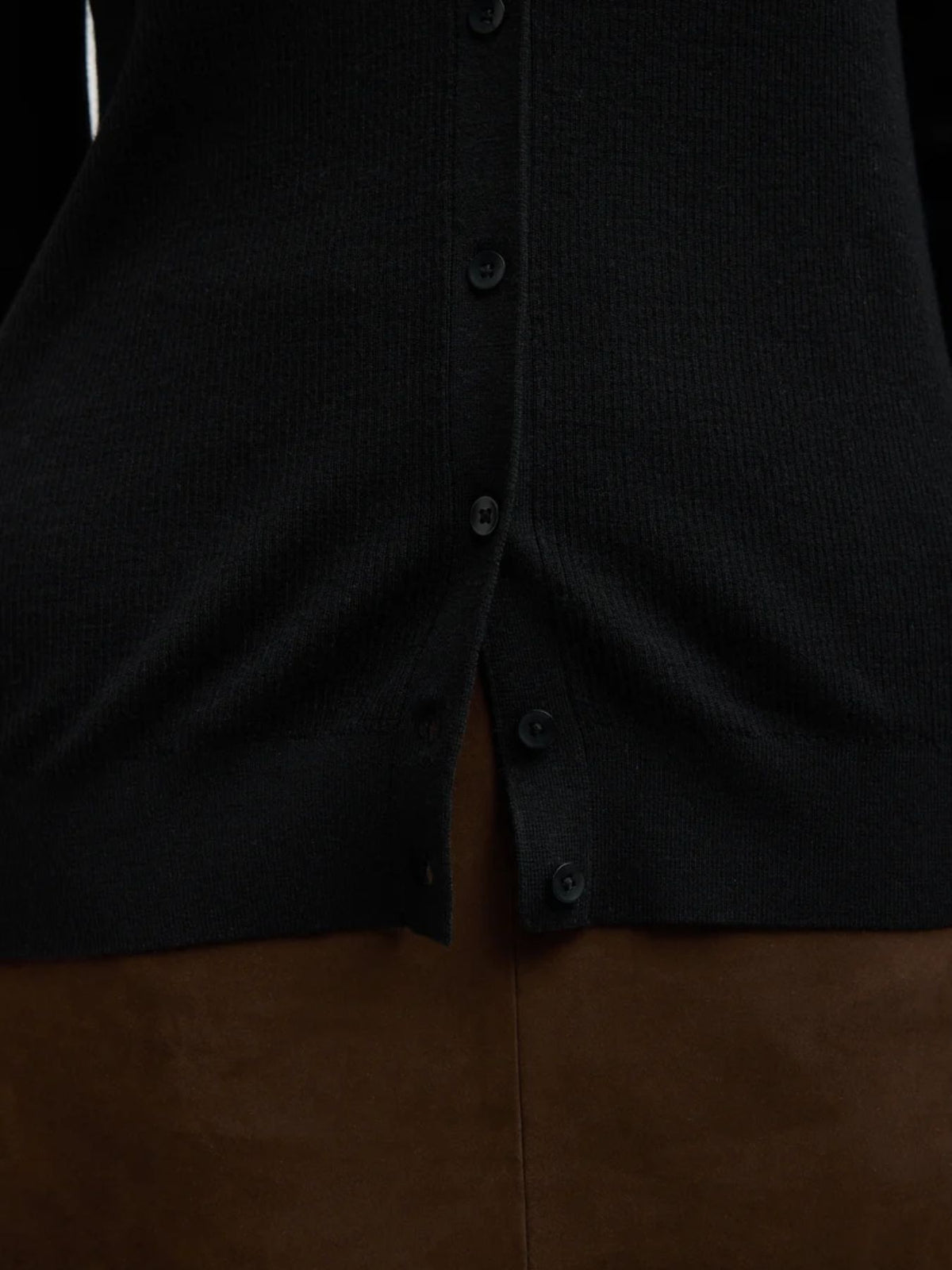 Tibi-Feather Weight Ribbed Vneck Slim Cardigan - Black-Sweaters-Boboli-Vancouver-Canada
