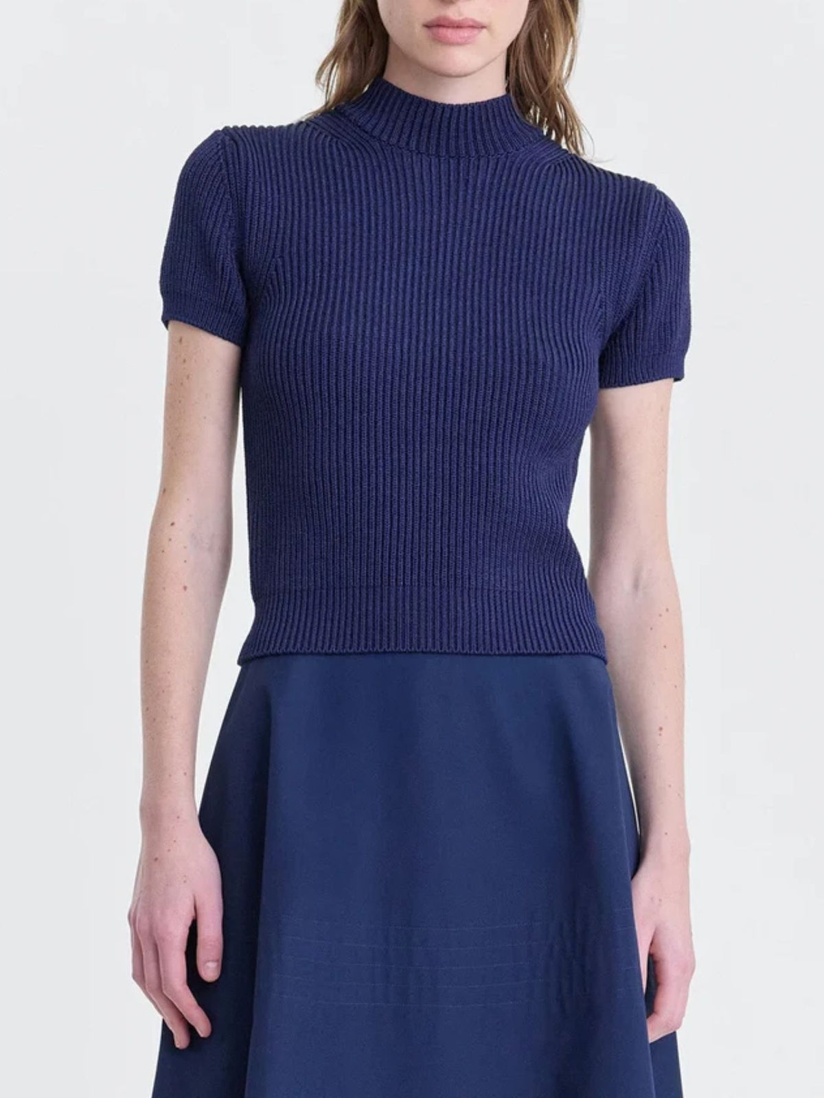 FFORME-Katia Chunky Rib T Shirt-Dark Navy-T-Shirts-Boboli-Vancouver-Canada