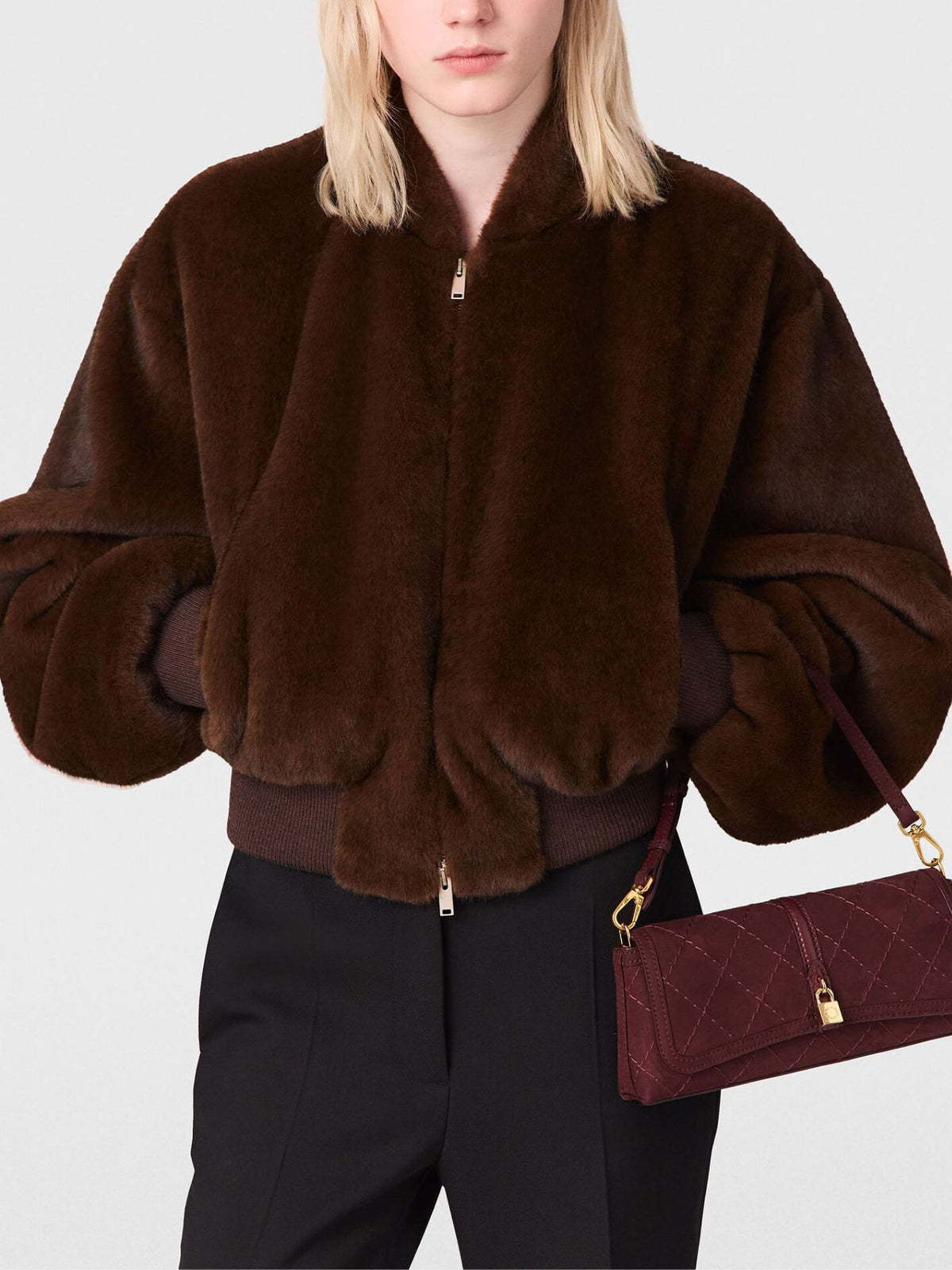 Stella McCartney-Plush Bomber Jacket - Brown-Jackets-Boboli-Vancouver-Canada