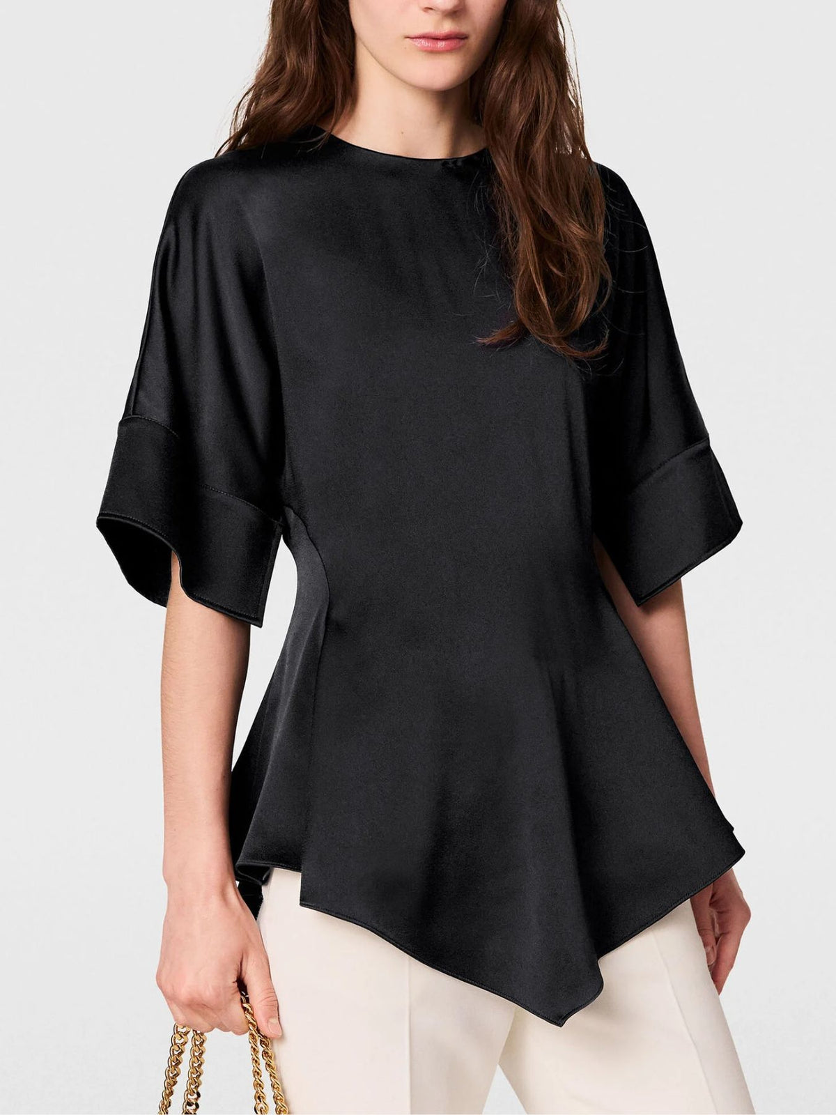 Stella McCartney-Ruffled Satin Top - Black-Tops-Boboli-Vancouver-Canada