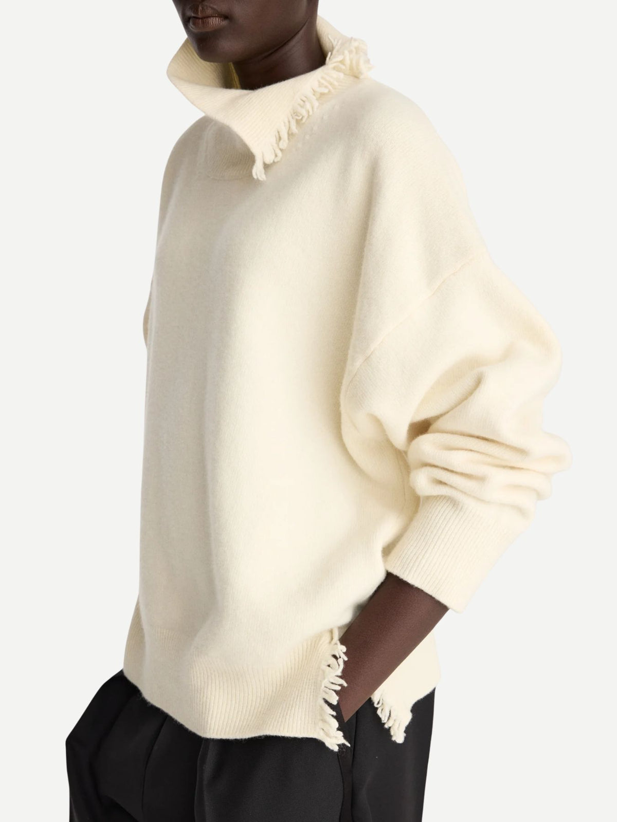 Rohe-Turtleneck With Raw Details - Off White-Sweaters-Boboli-Vancouver-Canada