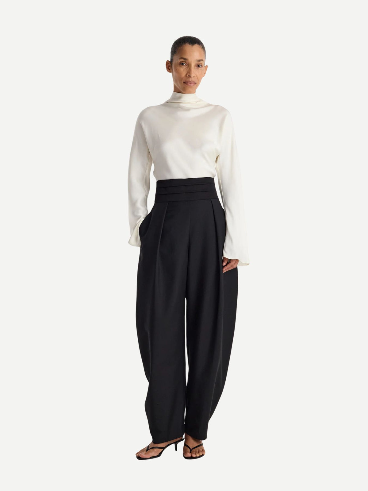 Rohe-Puck - Sculptural Cumberband Trousers - Black-Pants-Boboli-Vancouver-Canada