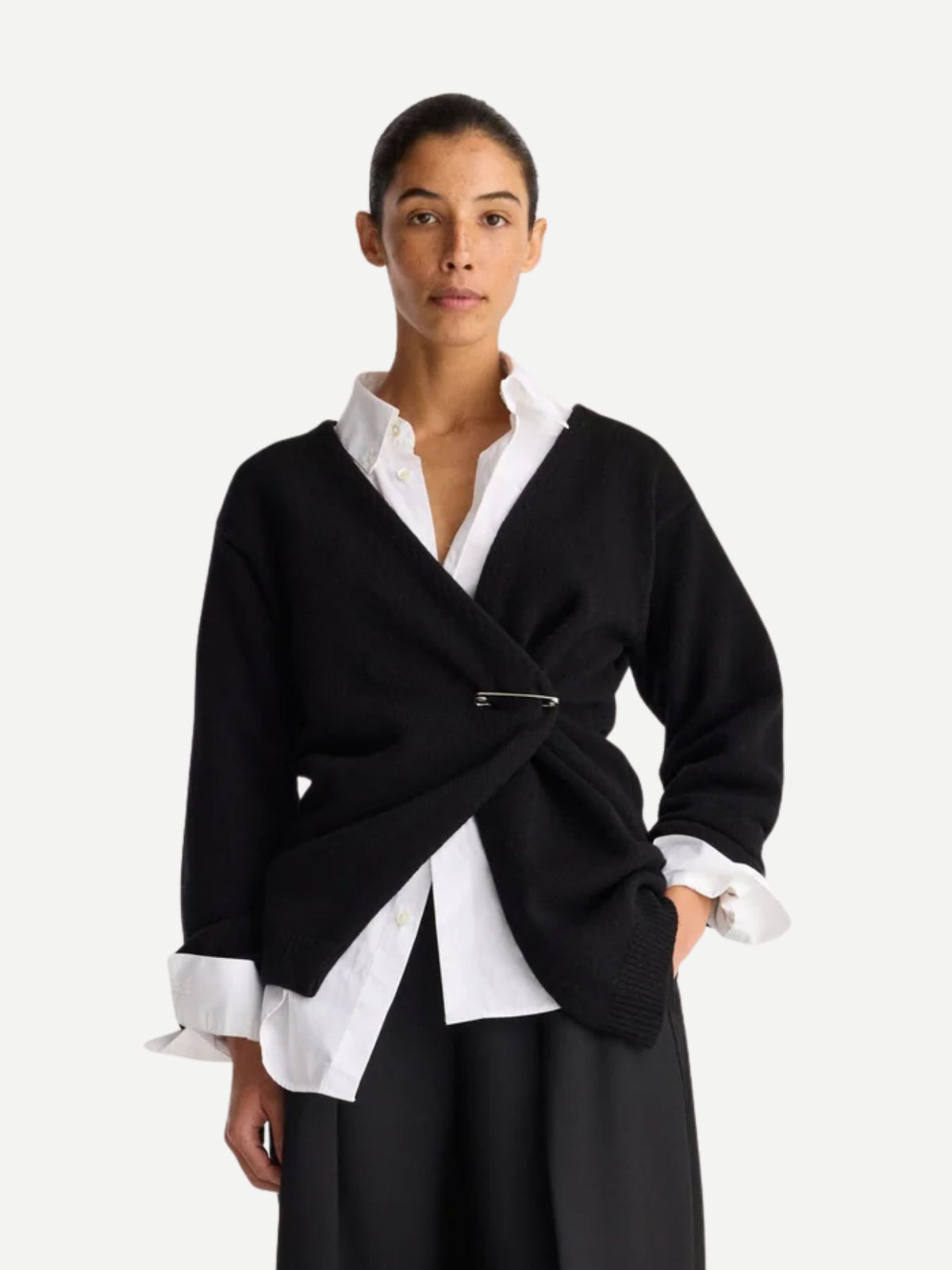 Rohe-Off-Shoulder Wrap Cardigan - Black-Cardigans-Boboli-Vancouver-Canada