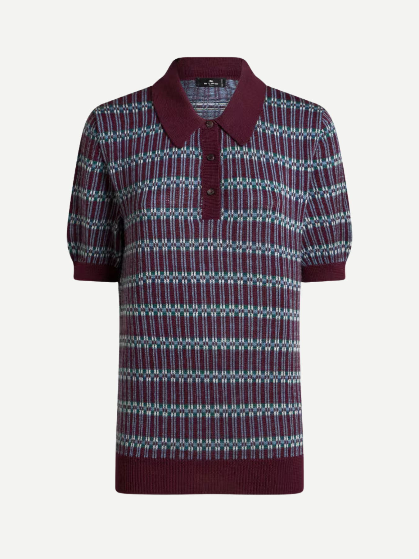 Etro-Wool Blend Jaquard Polo Shirt - Burgundy-Shirts-Boboli-Vancouver-Canada