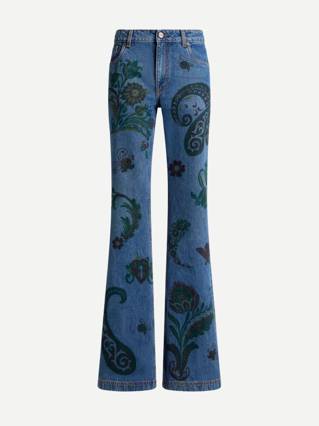 Etro-Flared Jeans w/Flower and Bee Print - Blue-Pants-Boboli-Vancouver-Canada