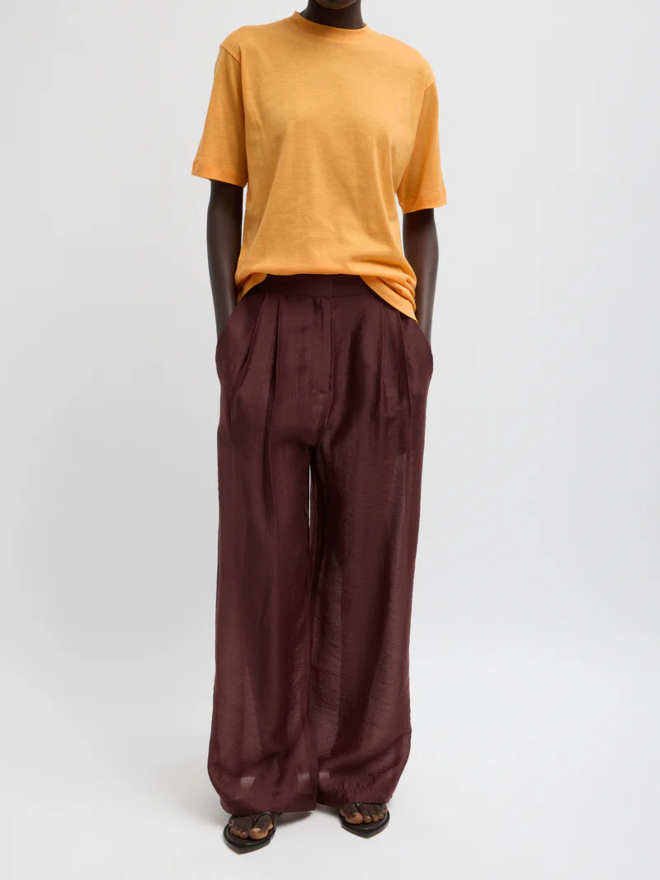 Tibi-Summer Voile Stella Pant W/ Slit Detail - Russet Brown-Pants-Boboli-Vancouver-Canada