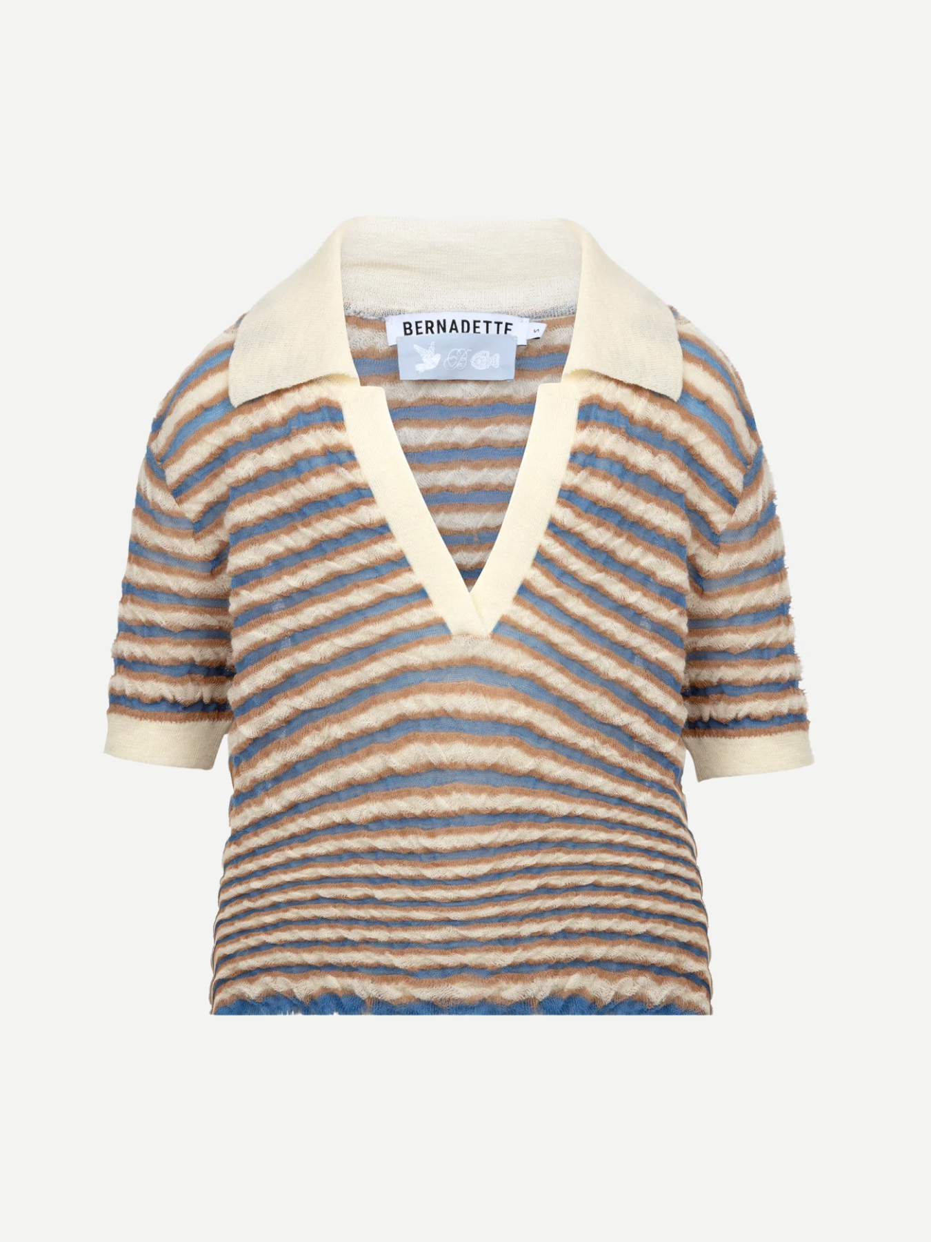 Bernadette-Polo Ophelia - Blue Beige Wavy Stripes Intarsia-Sweaters-Boboli-Vancouver-Canada