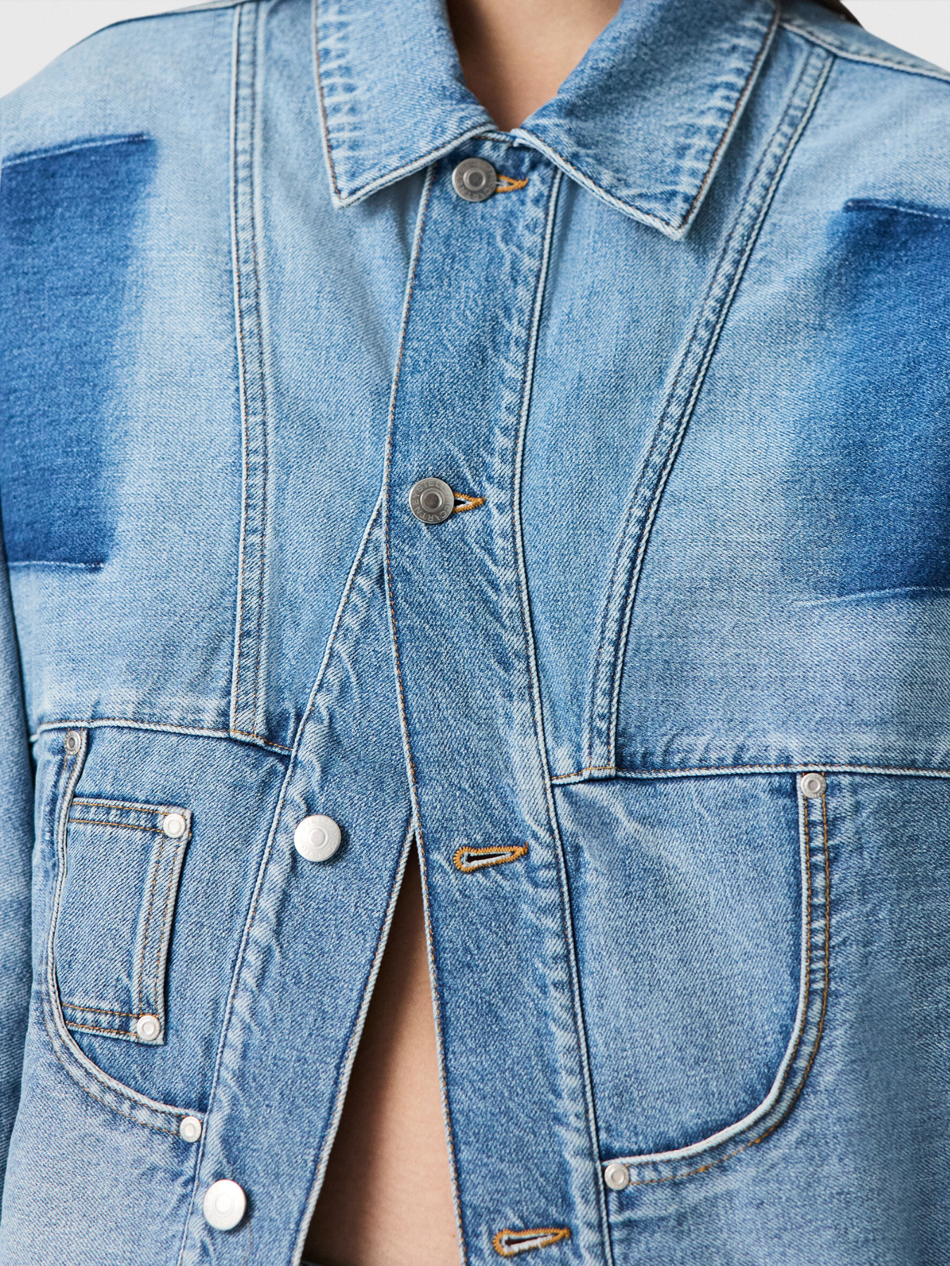 Stella McCartney-Deconstructed Denim Jacket - Mid Blue-Jackets-Boboli-Vancouver-Canada