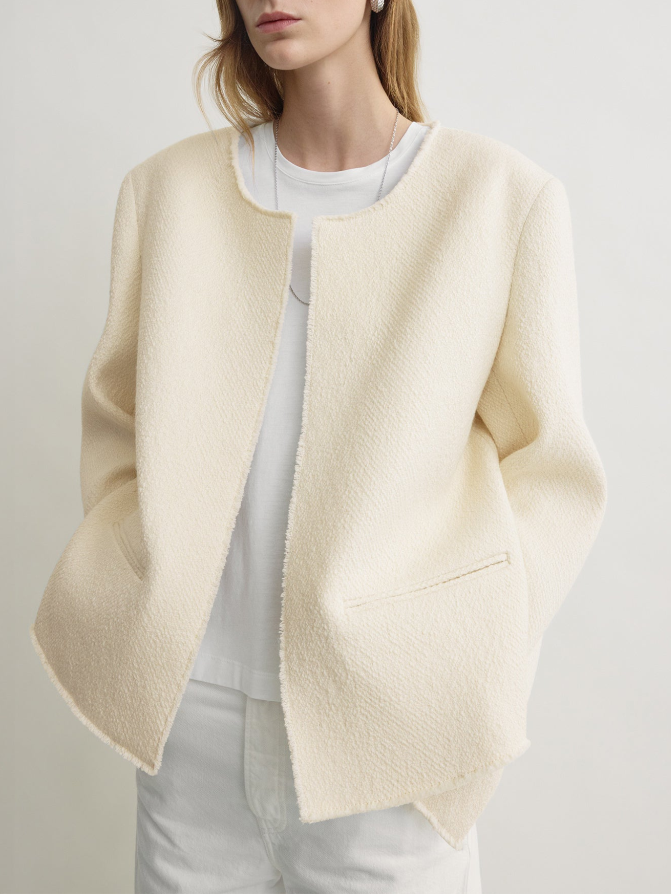 Totême-Open-Front Boucle Blazer - Ecru-Blazers-Boboli-Vancouver-Canada