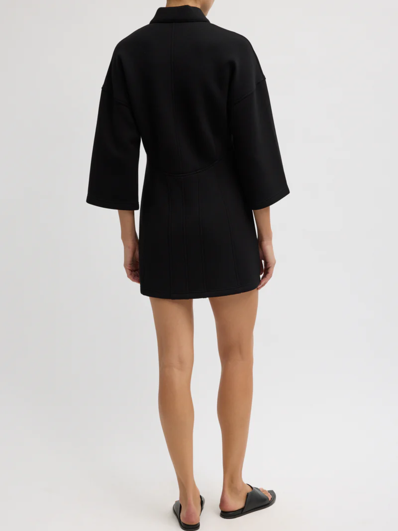 Tibi-Bonded Viscose Zip Front S.S. Slim Tunic - Black-Tops-Boboli-Vancouver-Canada