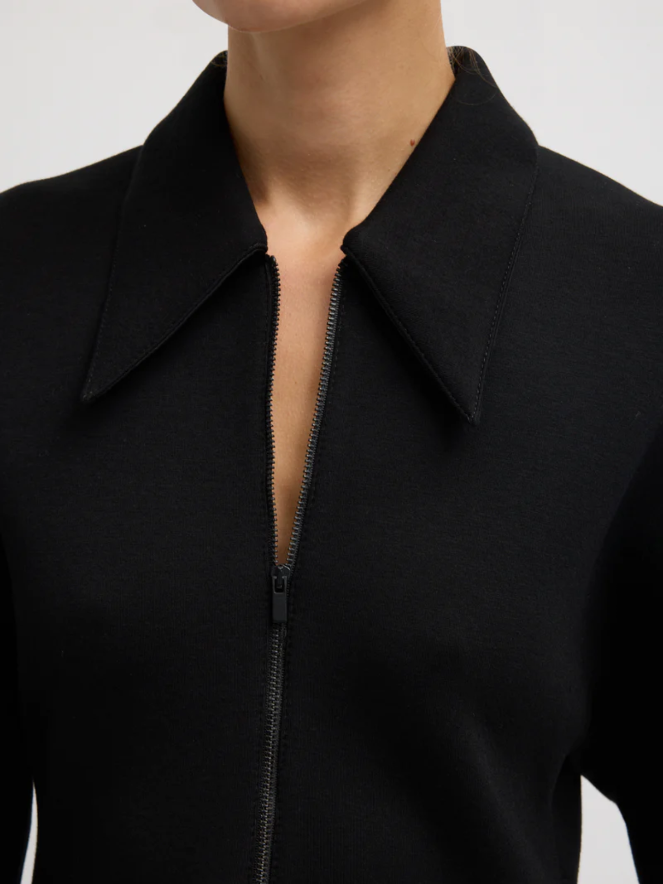 Tibi-Bonded Viscose Zip Front S.S. Slim Tunic - Black-Tops-Boboli-Vancouver-Canada
