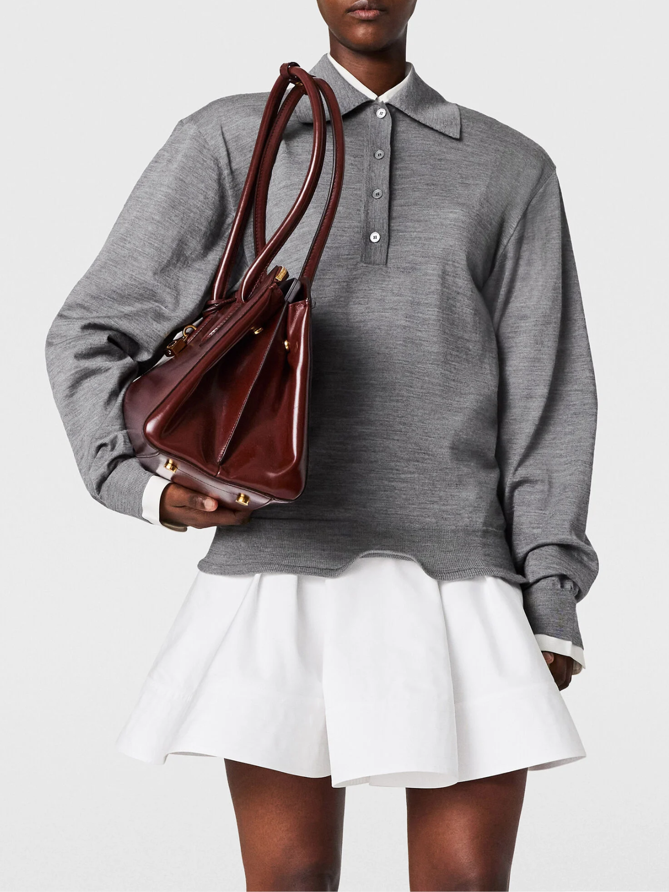 Stella McCartney-Lightwool Polo Sweater - Grey Melange-Dresses-Boboli-Vancouver-Canada