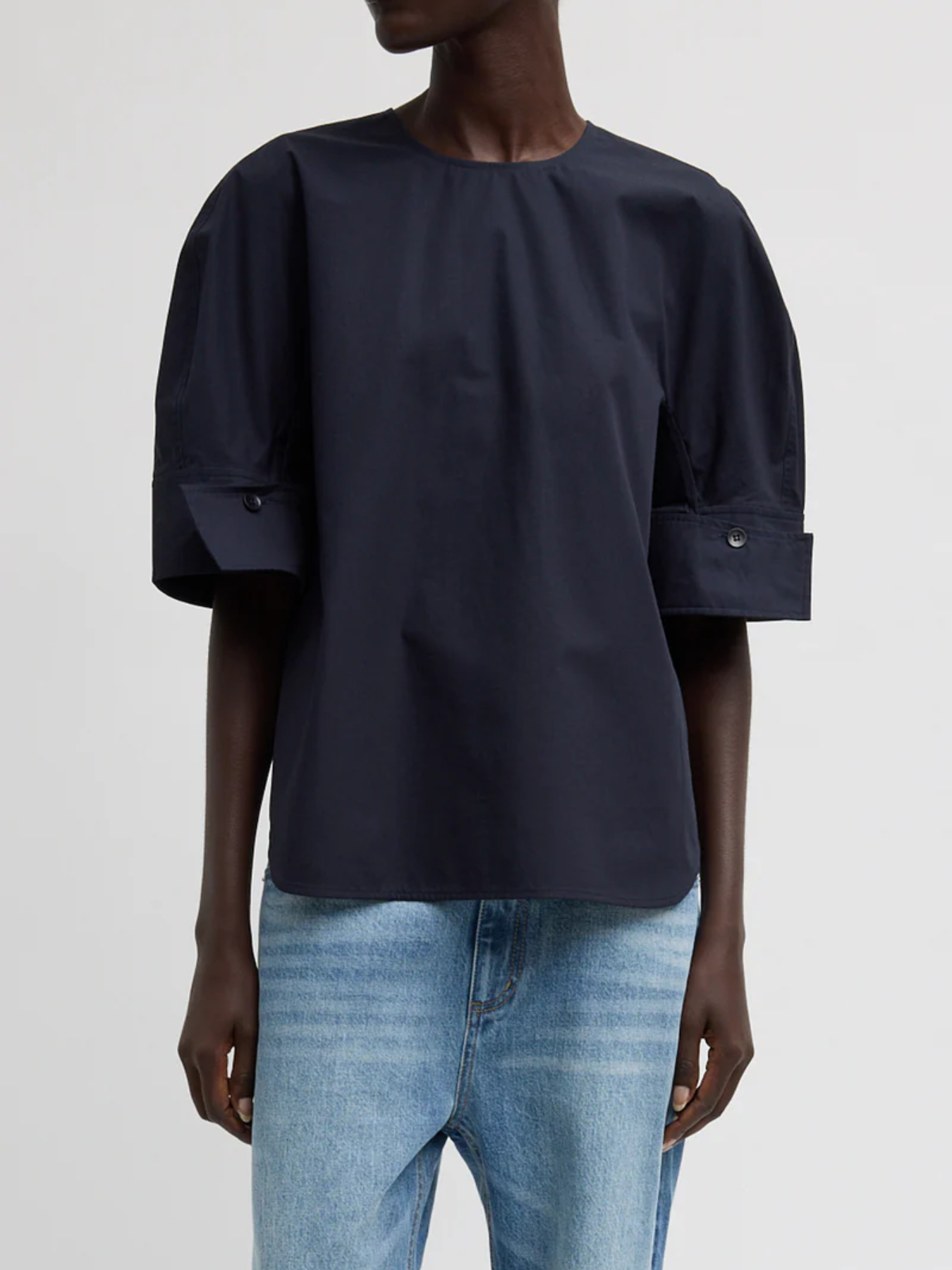 Tibi-Compact Eco Poplin Reverse Sleeve Top - Navy-Tops-Boboli-Vancouver-Canada