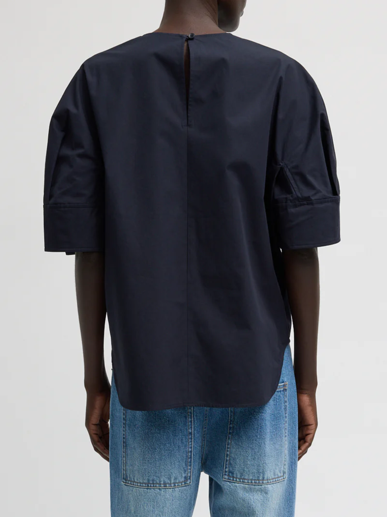 Tibi-Compact Eco Poplin Reverse Sleeve Top - Navy-Tops-Boboli-Vancouver-Canada