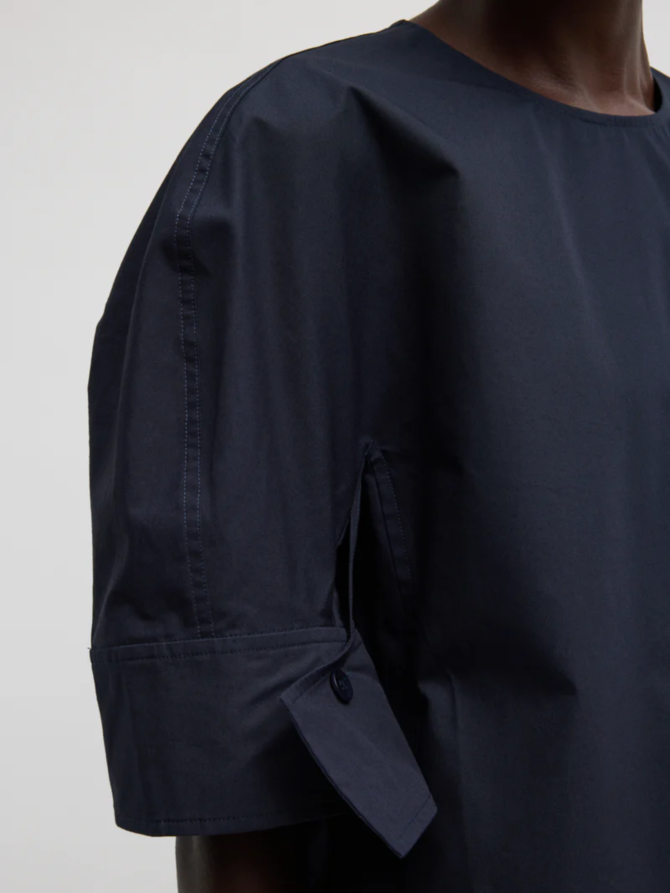 Tibi-Compact Eco Poplin Reverse Sleeve Top - Navy-Tops-Boboli-Vancouver-Canada