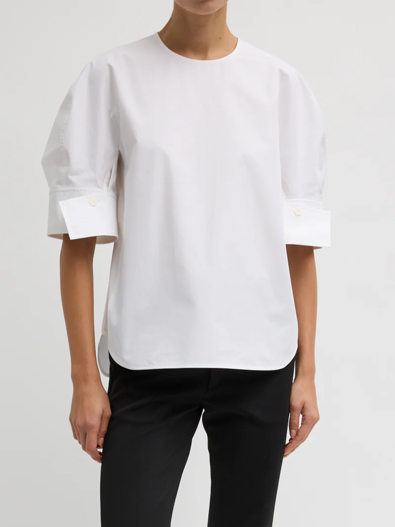 Tibi-Compact Eco Poplin Reverse Sleeve Top - White-Tops-Boboli-Vancouver-Canada