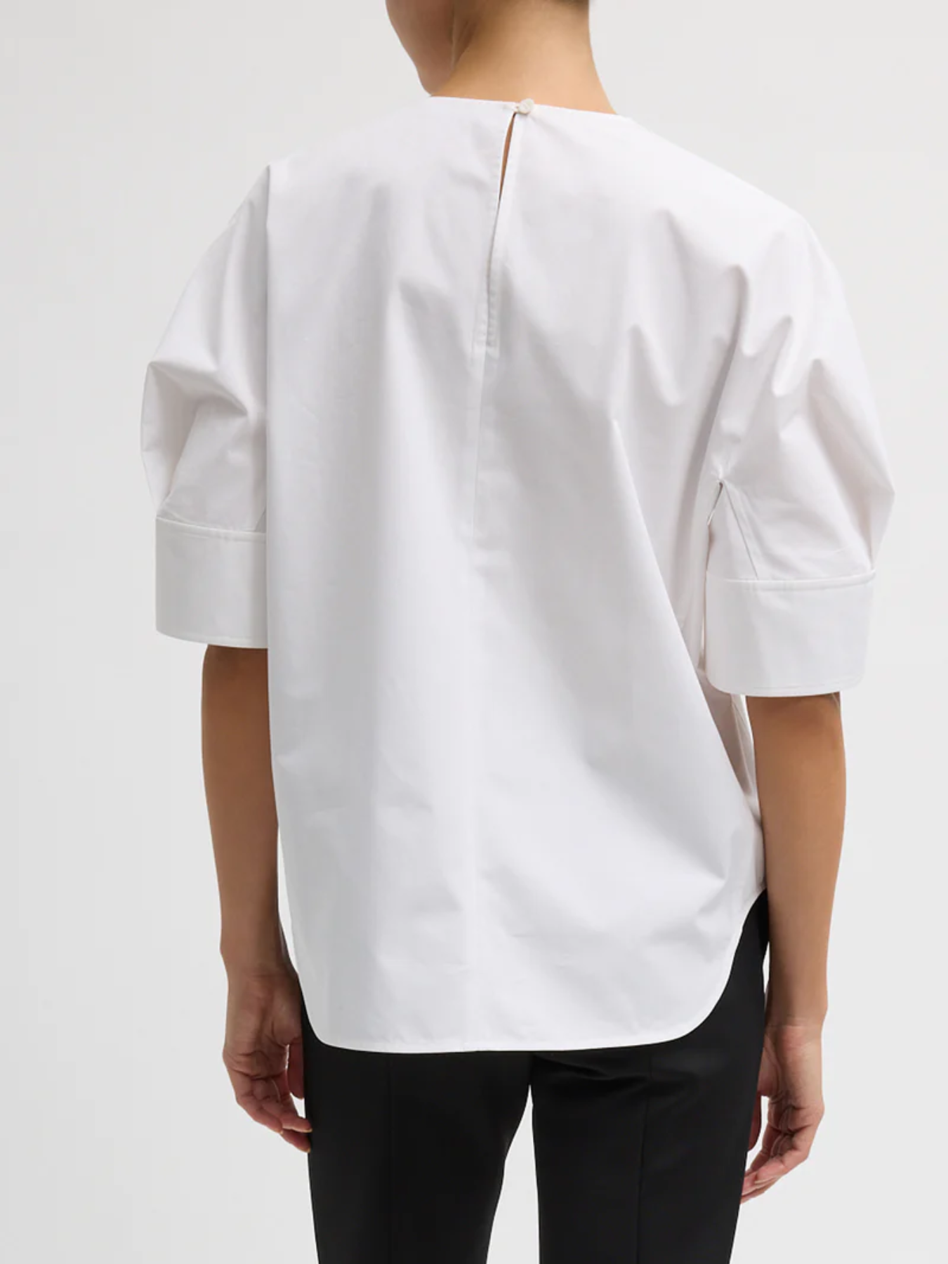 Tibi-Compact Eco Poplin Reverse Sleeve Top - White-Tops-Boboli-Vancouver-Canada