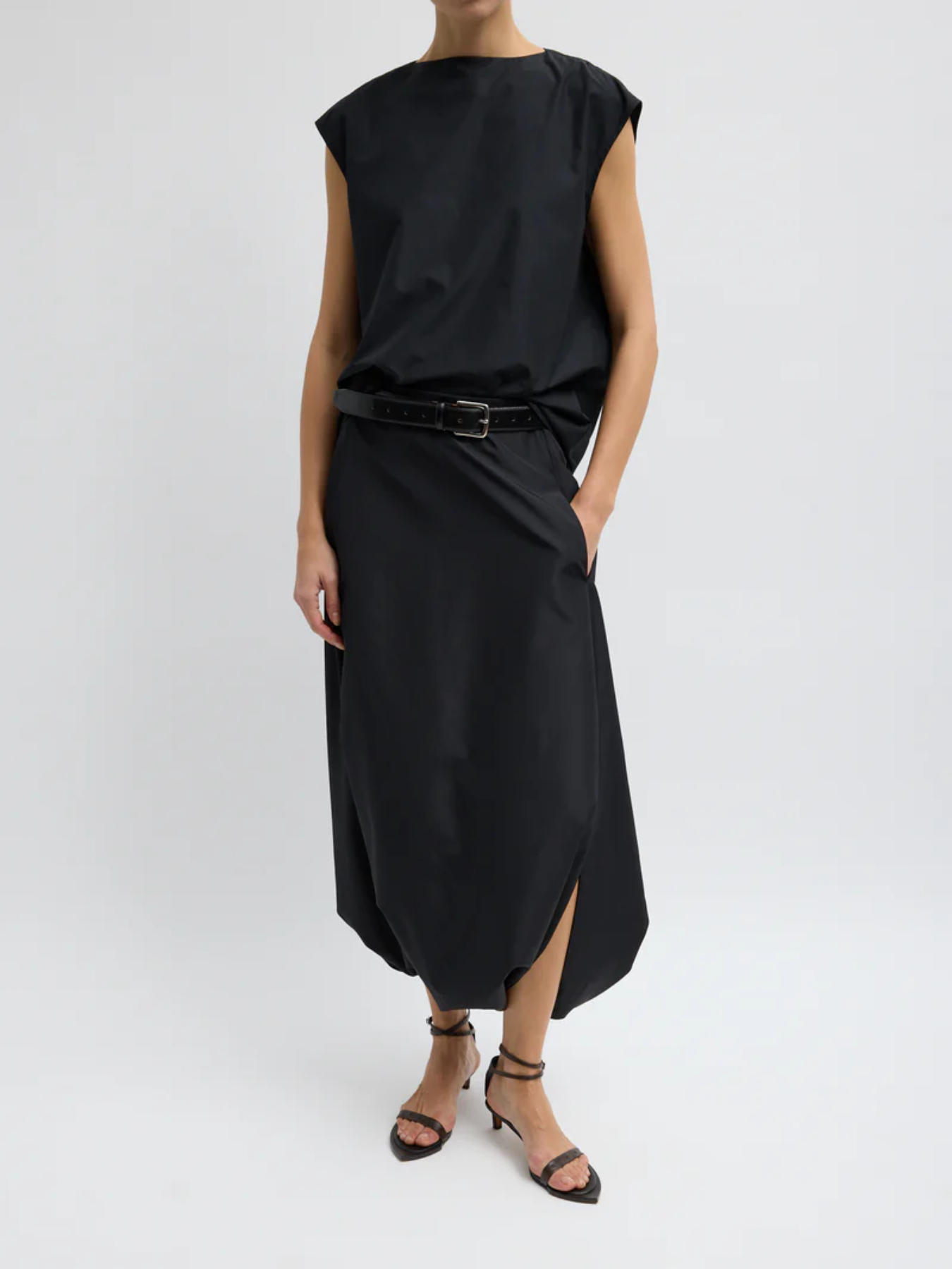 Tibi-Summer Nylon Sleeveless Cocoon Top - Black-Tops-Boboli-Vancouver-Canada