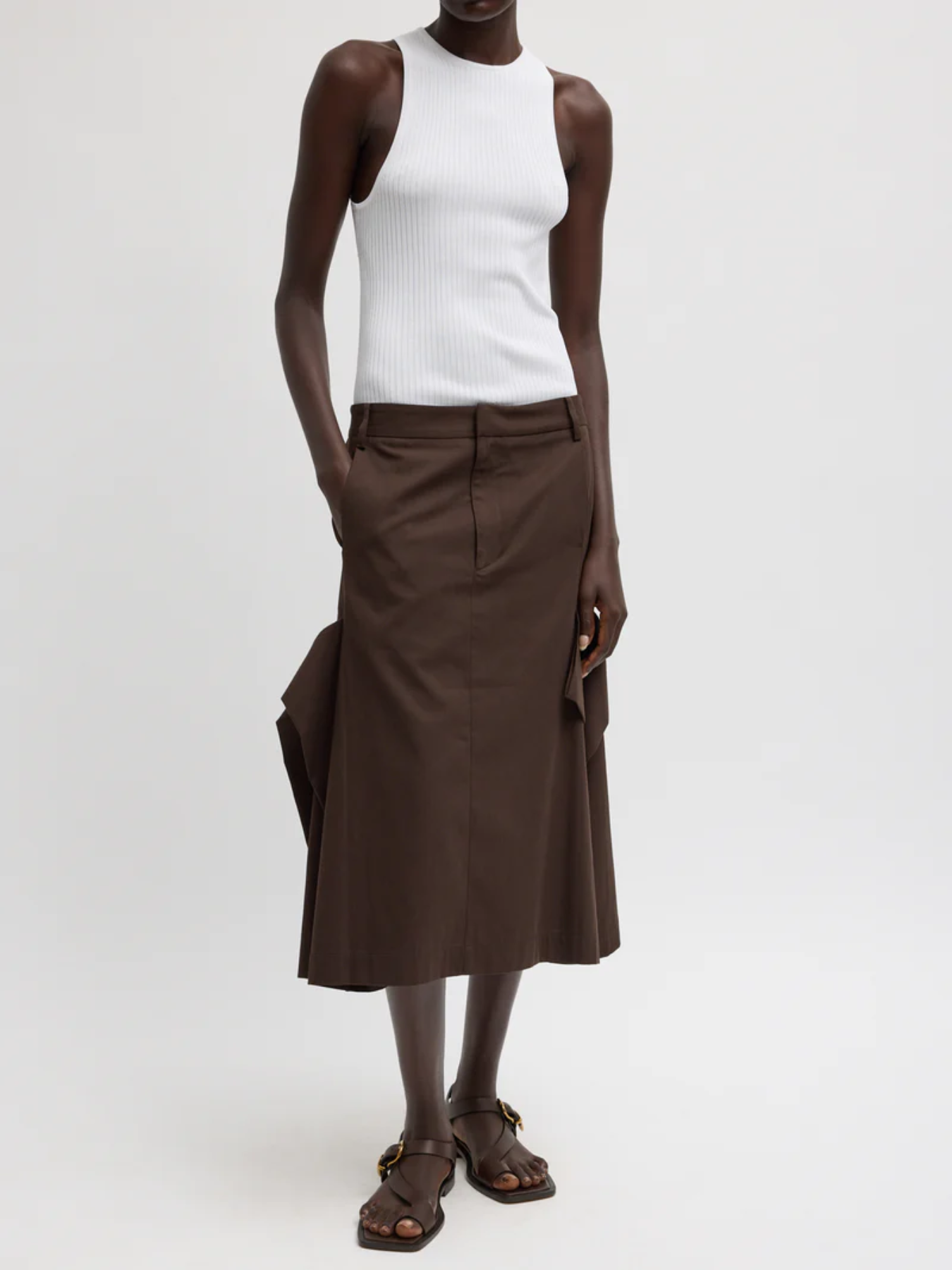 Tibi-Luxe Spring Tucked Pleat Skirt - Hickory Brown-Skirts-Boboli-Vancouver-Canada