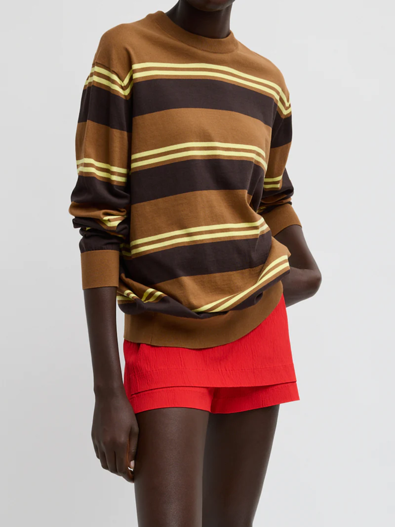 Tibi-Super Fine Gauge Striped Perfect Crewneck - Brown-Sweaters-Boboli-Vancouver-Canada