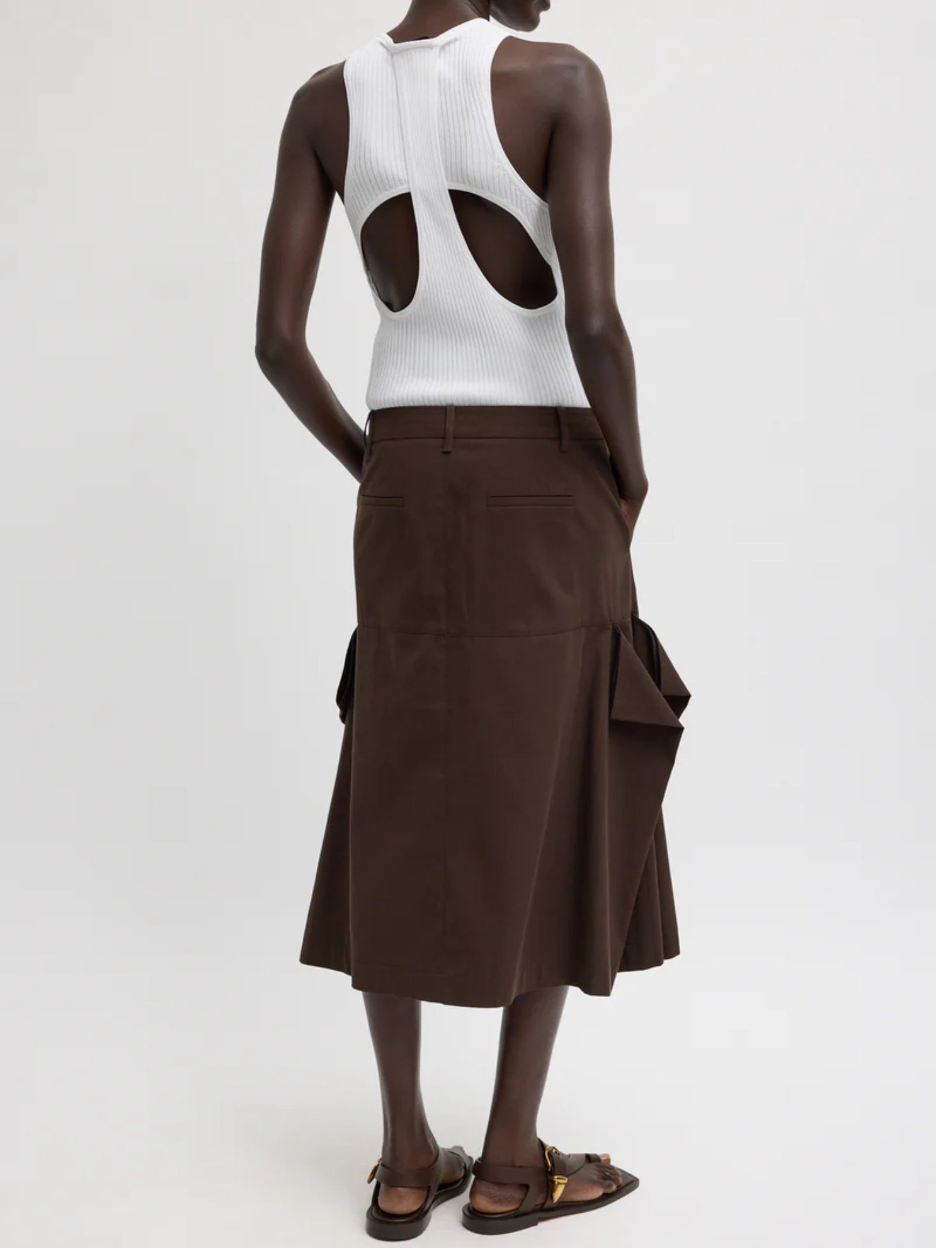 Tibi-Luxe Spring Tucked Pleat Skirt - Hickory Brown-Skirts-Boboli-Vancouver-Canada