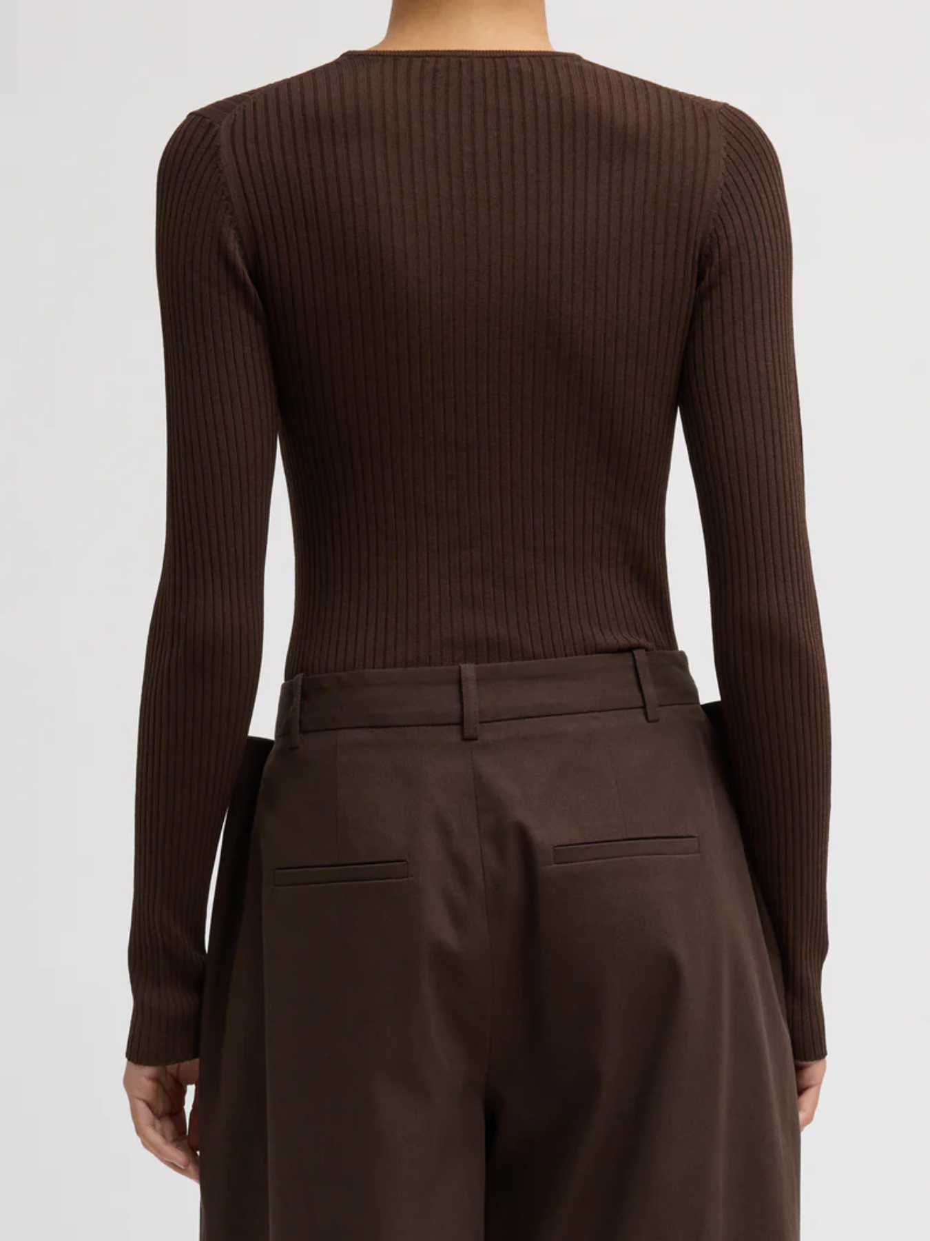 Tibi-Ribbed Sweater Crewneck Pullover - Hickory Brown-Sweaters-Boboli-Vancouver-Canada