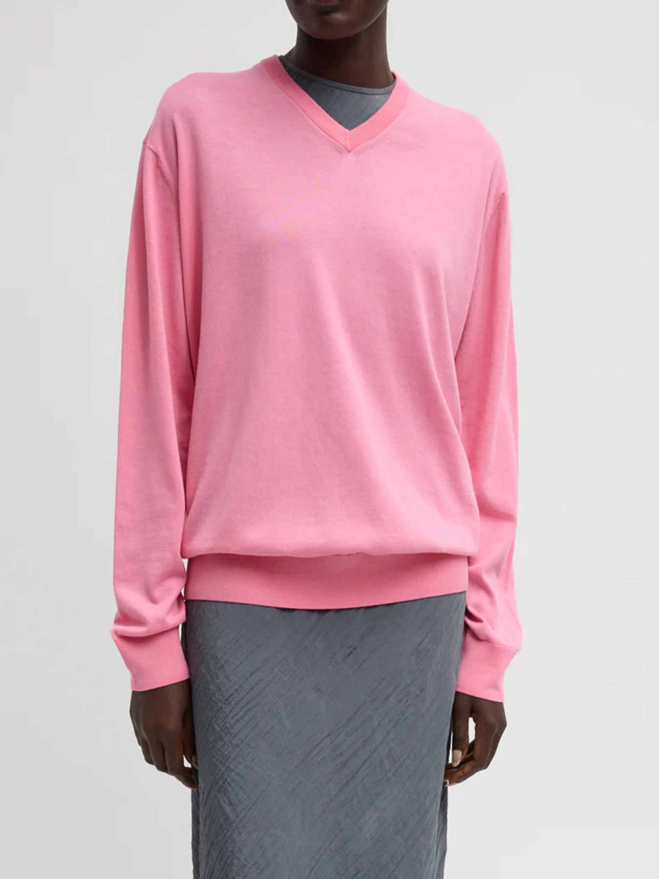 Tibi-Super Fine Gauge Perfect V Neck Mens Pullover - Bubble Gum Pink-Sweaters-Boboli-Vancouver-Canada