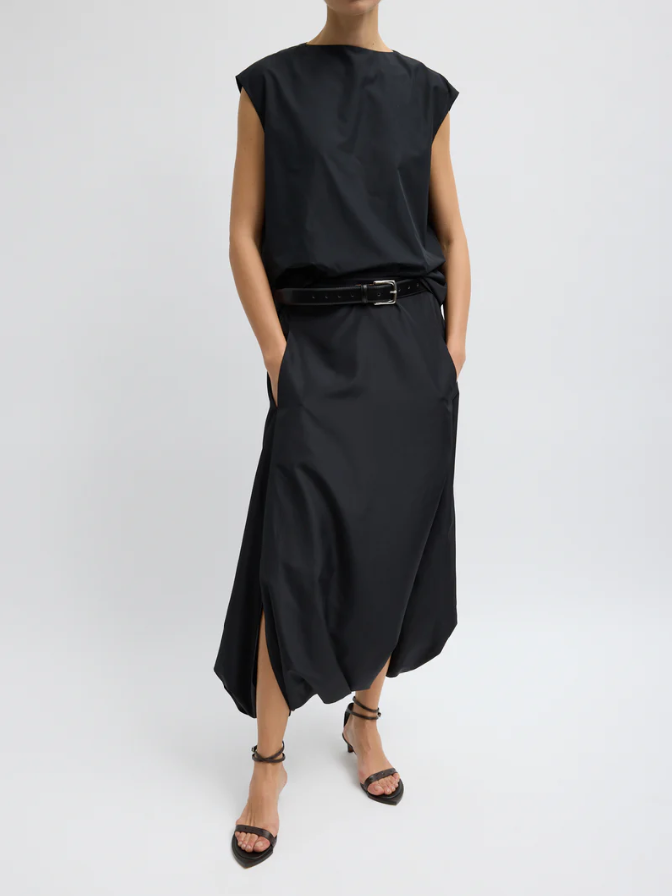 Tibi-Summer Nylon Flat Front Jalousie Skirt - Black-Skirts-Boboli-Vancouver-Canada