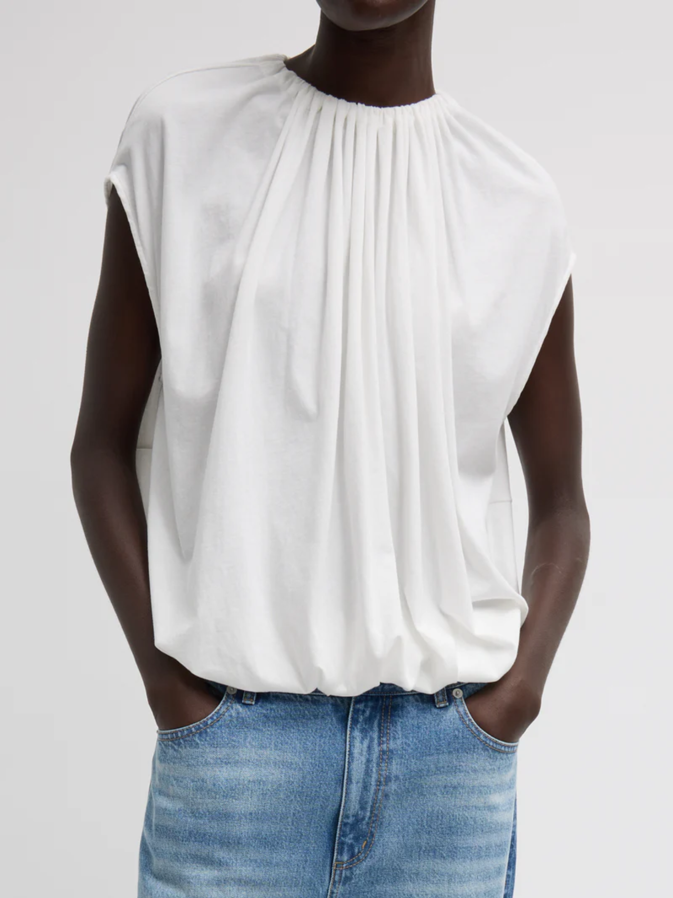 Tibi-Shirred Neck Circular Top - White-Tops-Boboli-Vancouver-Canada