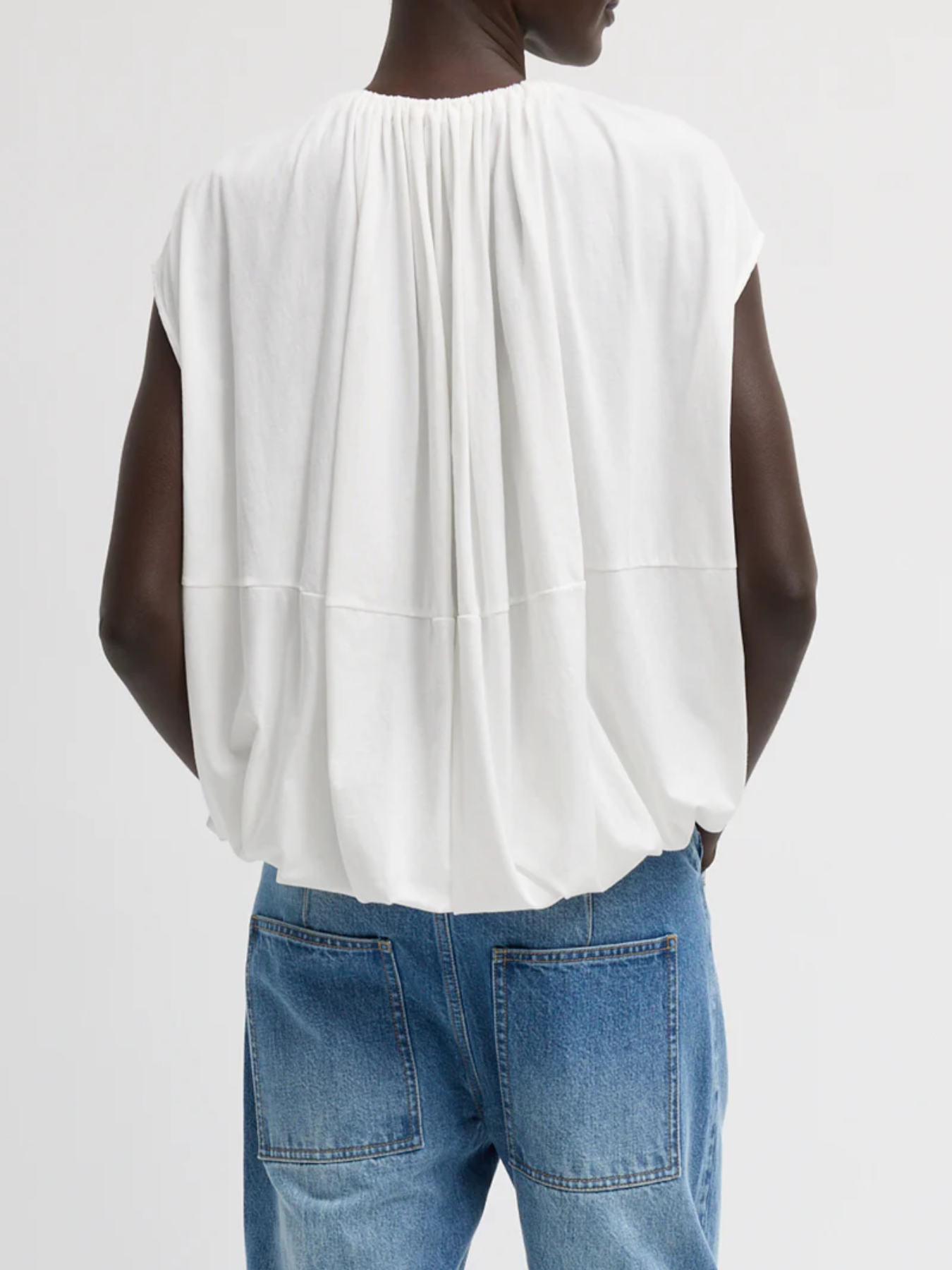 Tibi-Shirred Neck Circular Top - White-Tops-Boboli-Vancouver-Canada