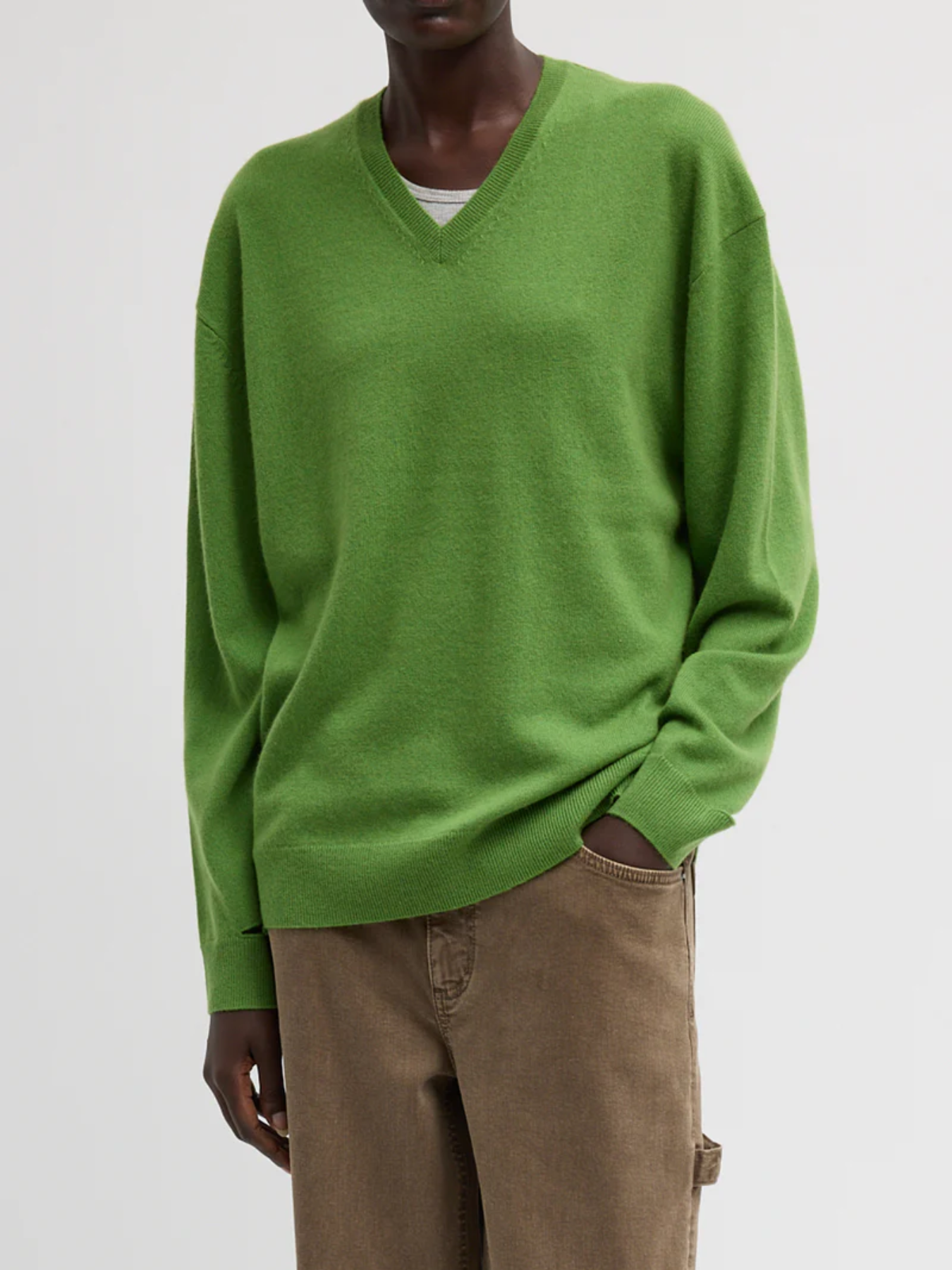 Tibi-Washable Cashmere Easy VNeck Sweater - Avocado-Sweaters-Boboli-Vancouver-Canada