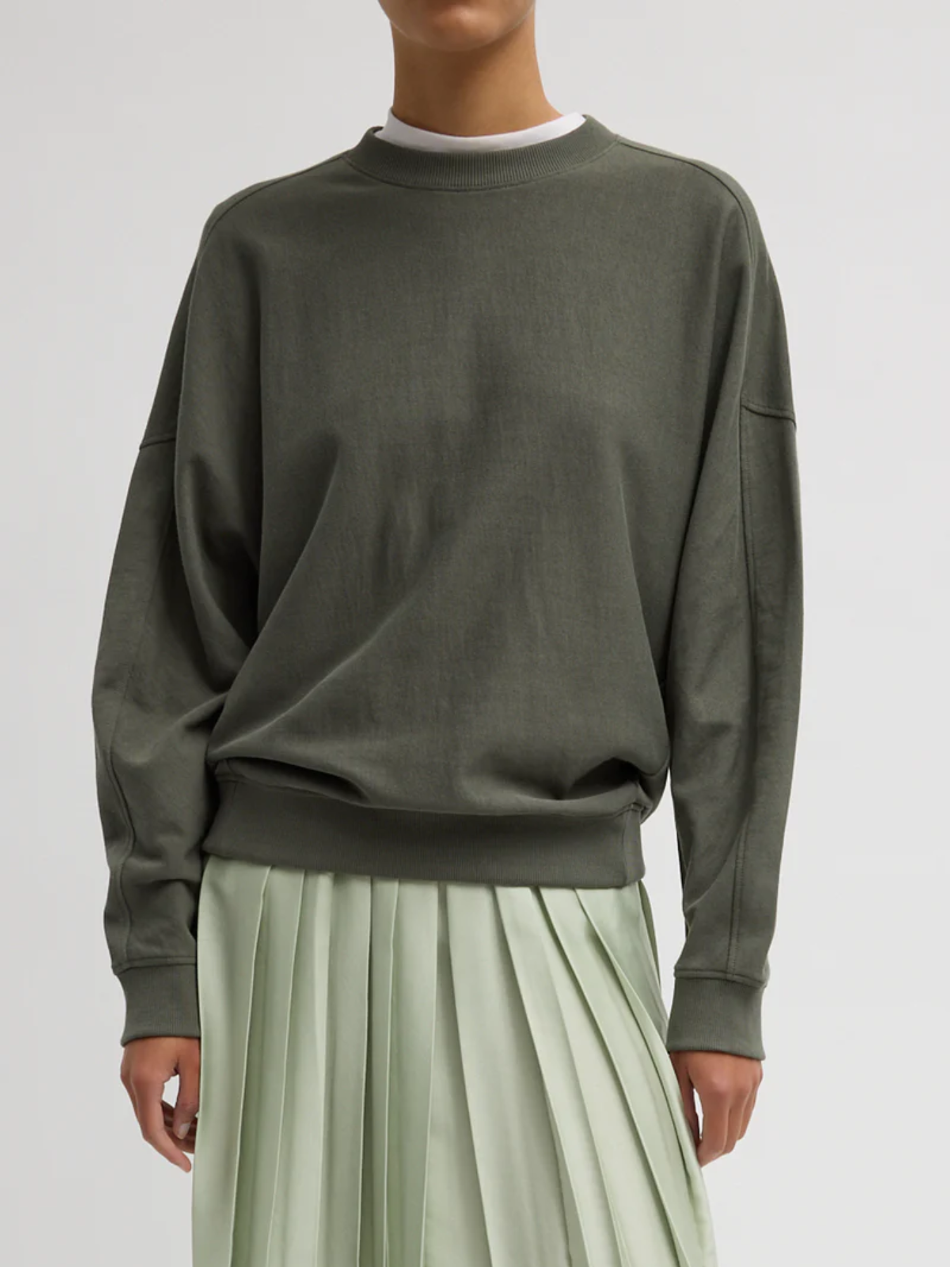 Tibi-Light Weight Sweatshirting Crewneck - Olive-Sweaters-Boboli-Vancouver-Canada