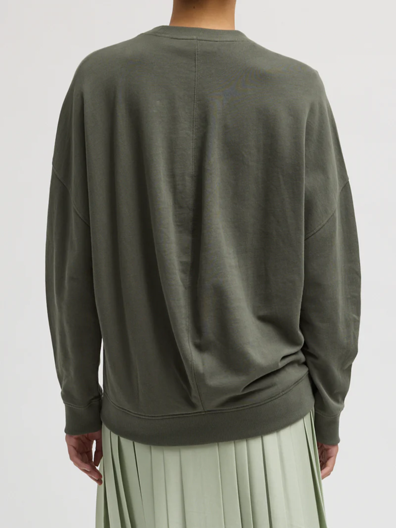 Tibi-Light Weight Sweatshirting Crewneck - Olive-Sweaters-Boboli-Vancouver-Canada
