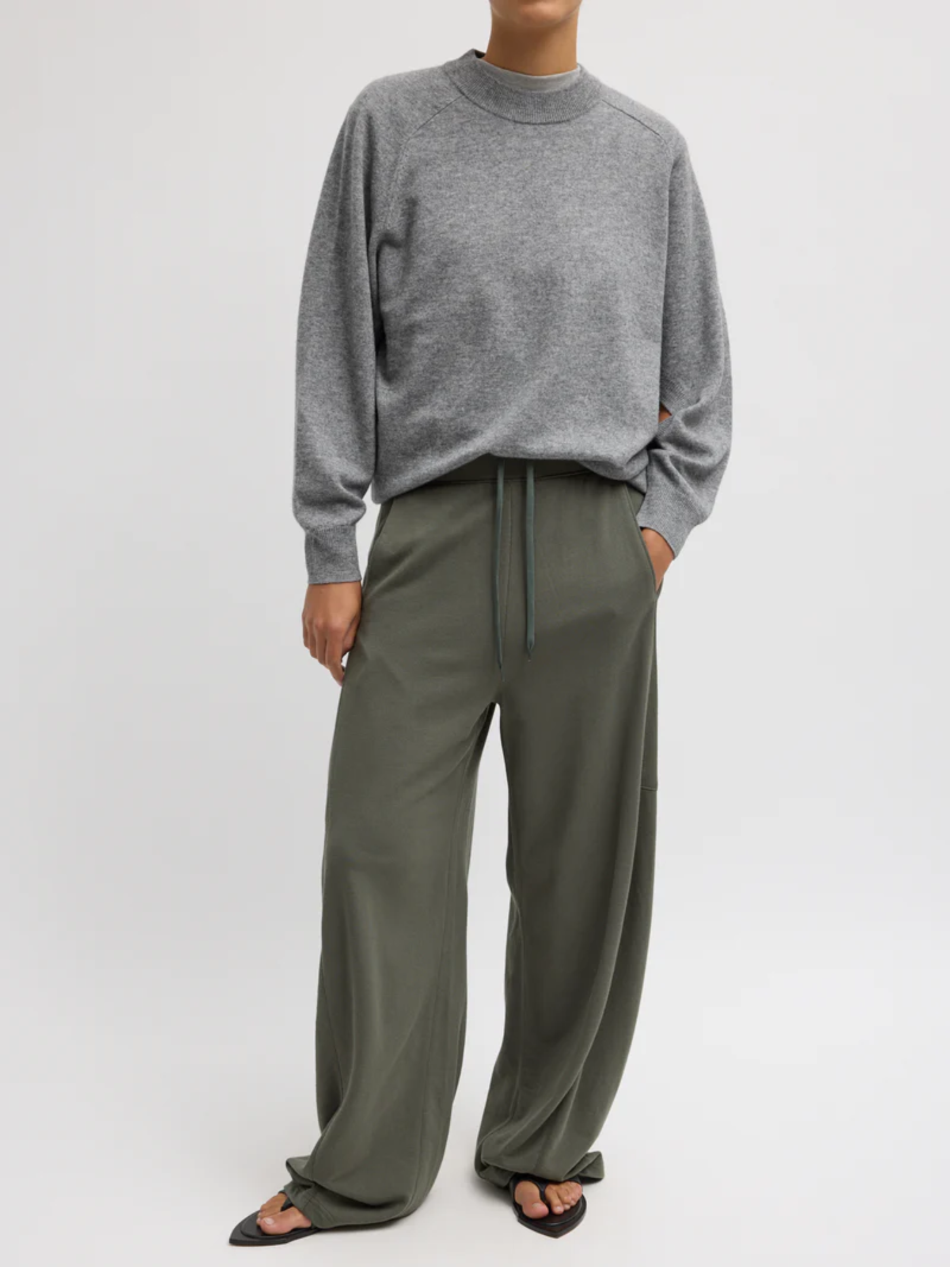 Tibi-Light Weight Sweatshirting Winslow Pant - Olive-Pants-Boboli-Vancouver-Canada