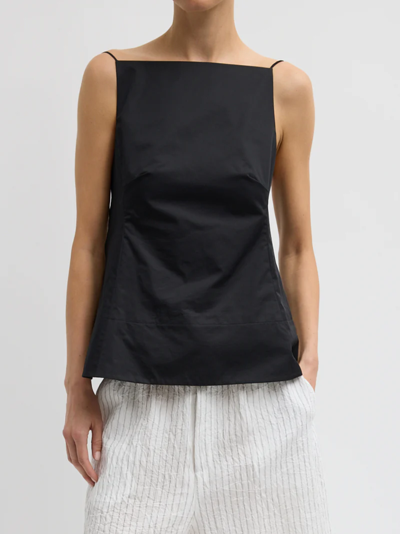 Tibi-Eco Poplin Strappy Open Back Top - Black-Tops-Boboli-Vancouver-Canada