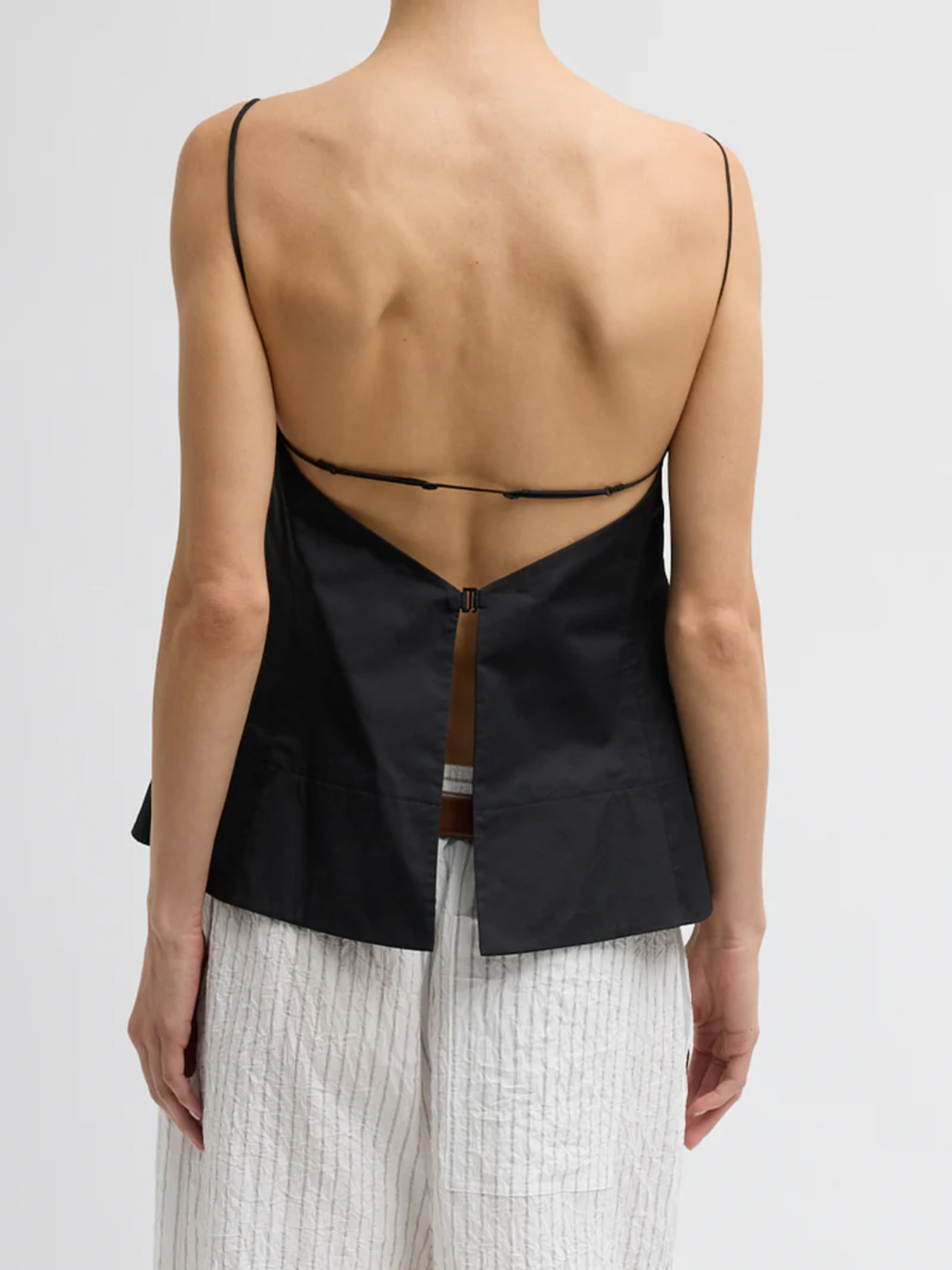 Tibi-Eco Poplin Strappy Open Back Top - Black-Tops-Boboli-Vancouver-Canada