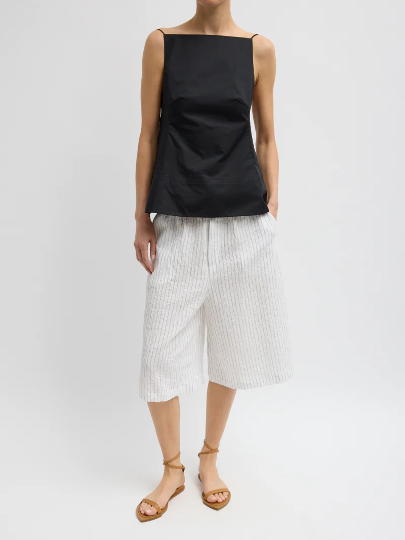 Tibi-Eco Poplin Strappy Open Back Top - Black-Tops-Boboli-Vancouver-Canada