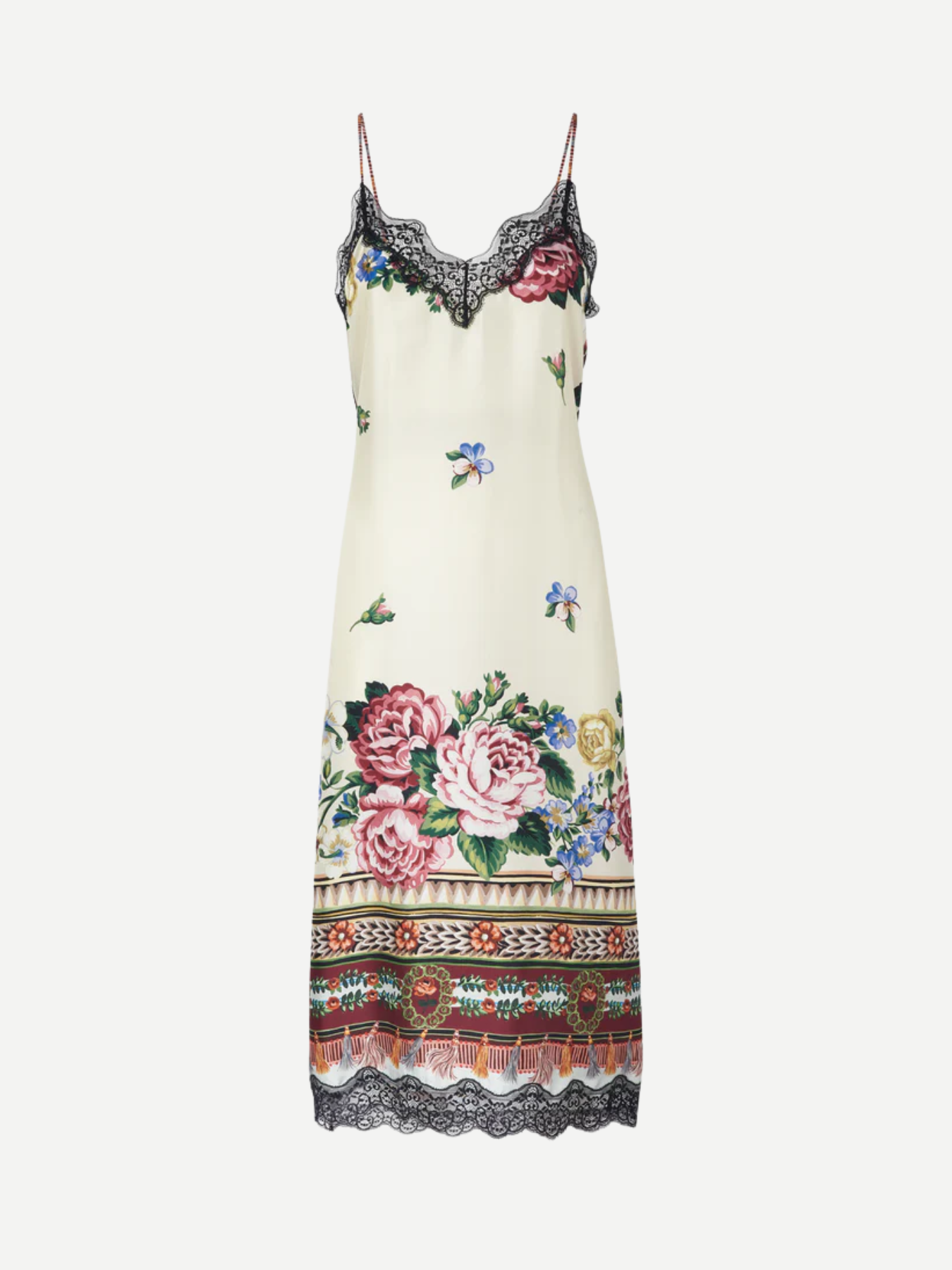 Antonio Marras-Midi Silk Dress Folk Ballad - Ivory/Pink-Dresses-Boboli-Vancouver-Canada