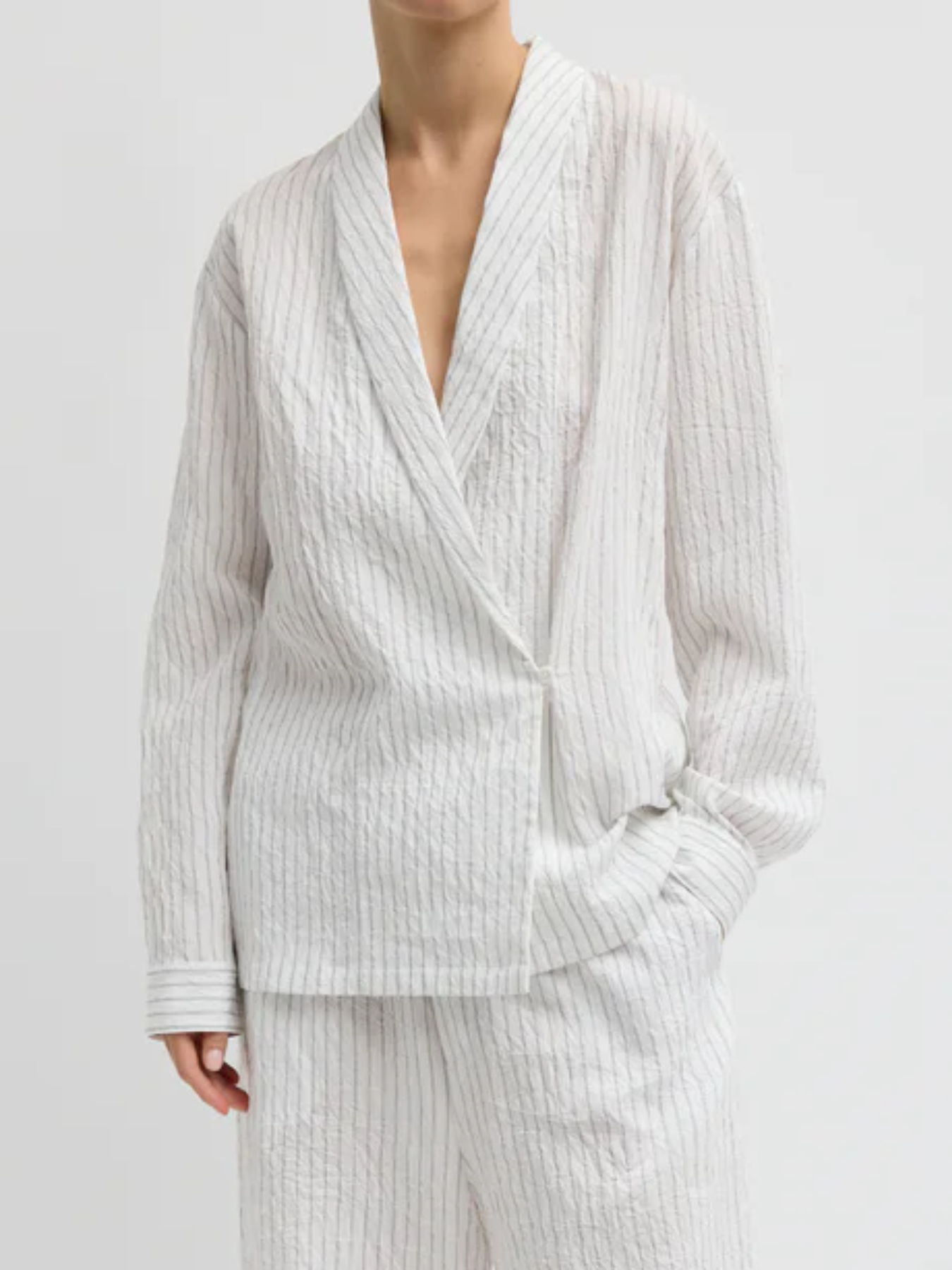 Tibi-Crinkle Stripe Summer Suiting Shawl Collar Jacket - Ivory-Blazers-Boboli-Vancouver-Canada