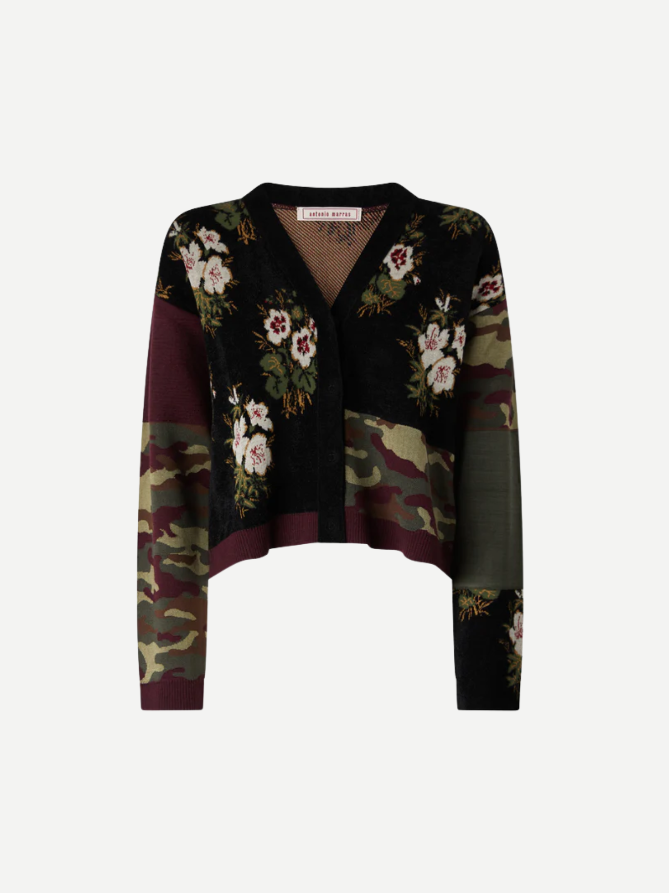 Antonio Marras-Floral & Camouflage Cardigan - Burgundy/Multi-Cardigans-Boboli-Vancouver-Canada