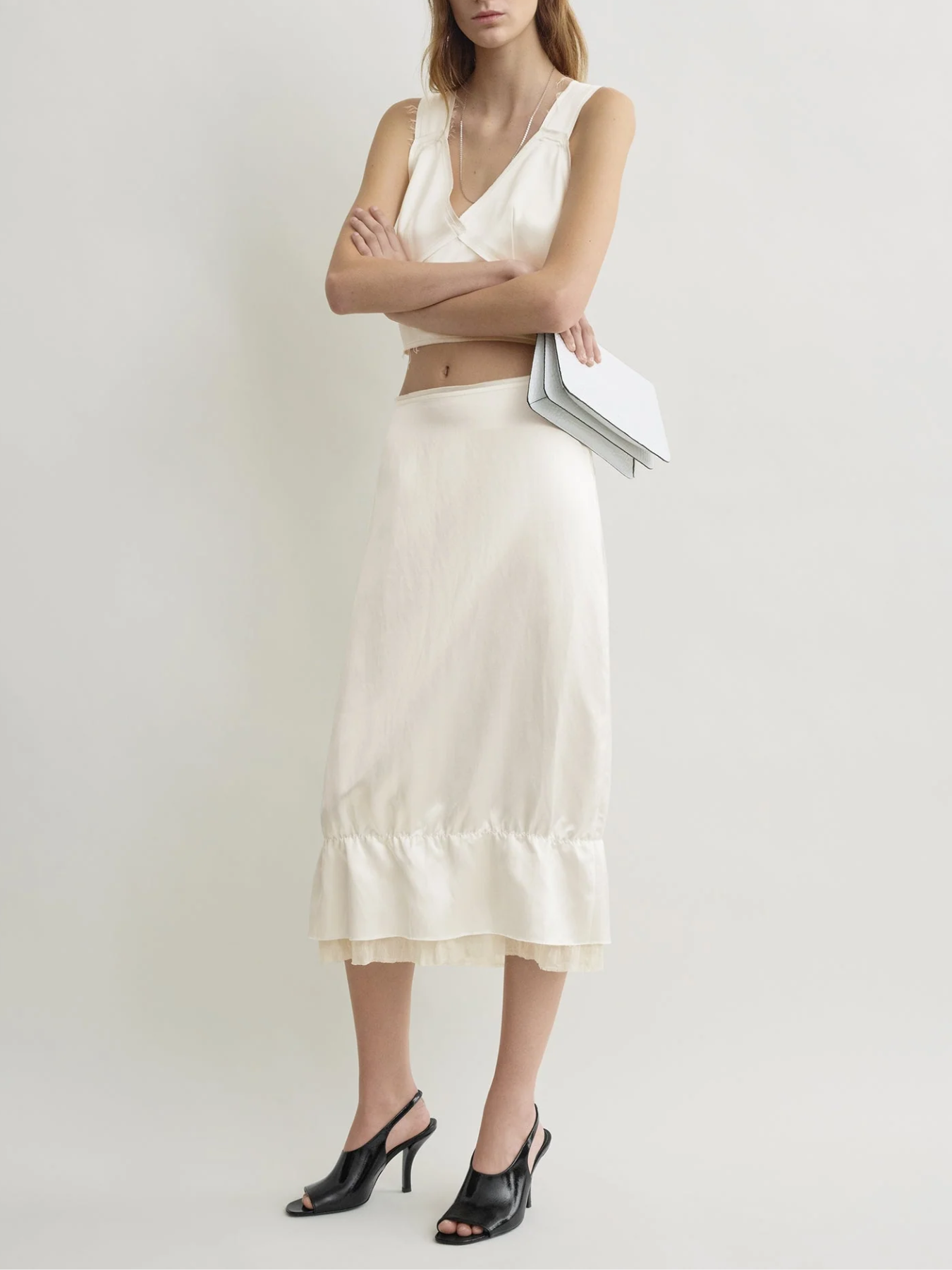Totême-Layered Satin Skirt - White-Skirts-Boboli-Vancouver-Canada