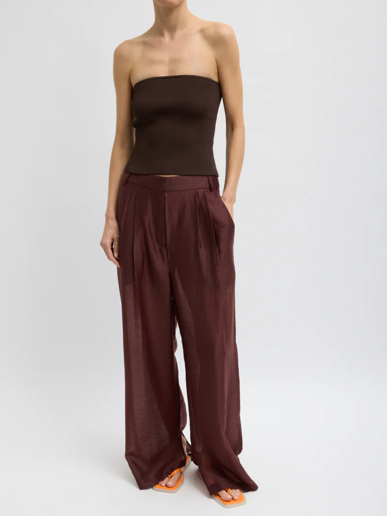 Tibi-Ribbed Sweater Tube Top - Hickory Brown-Tops-Boboli-Vancouver-Canada