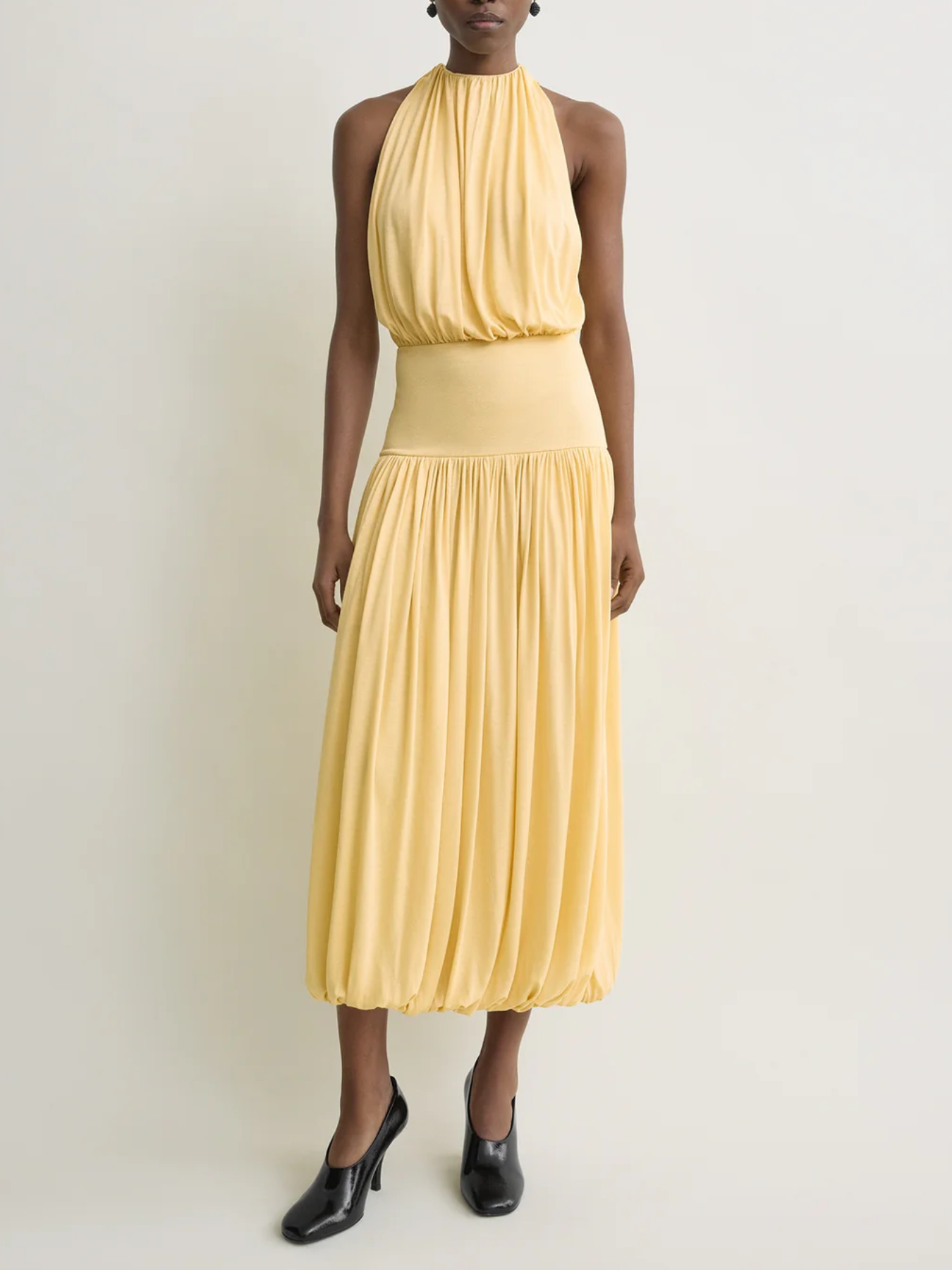 Totême-Soft Gathered Dress - Champagne-Dresses-Boboli-Vancouver-Canada