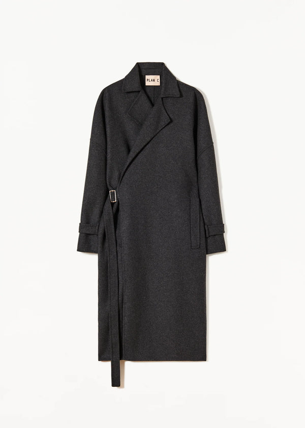 Woven Double Wool Coat - Black Grey