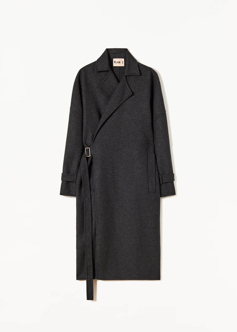 Woven Double Wool Coat - Black Grey