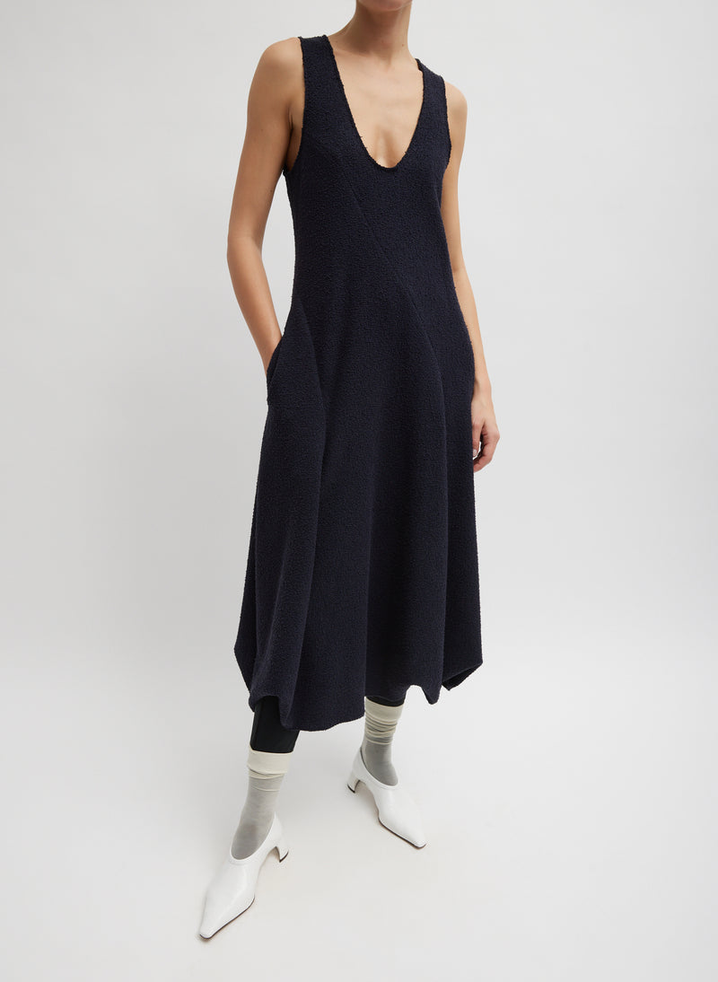 Tibi-Boucle Knit Tank Tucked Dress - Midnight Navy-Dresses-US 02-Boboli-Vancouver-Canada