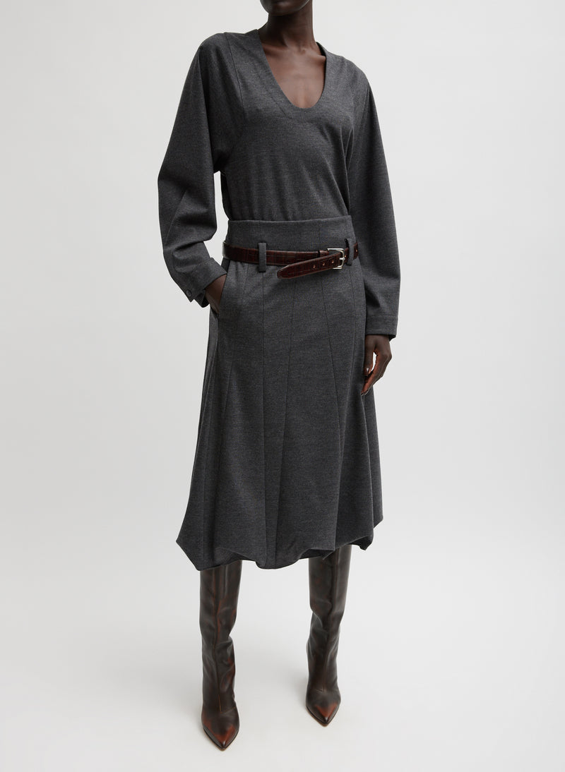 Tibi-Melange Jersey Tucked Panel Skirt - Dark Heather-Skirts-US 02-Boboli-Vancouver-Canada